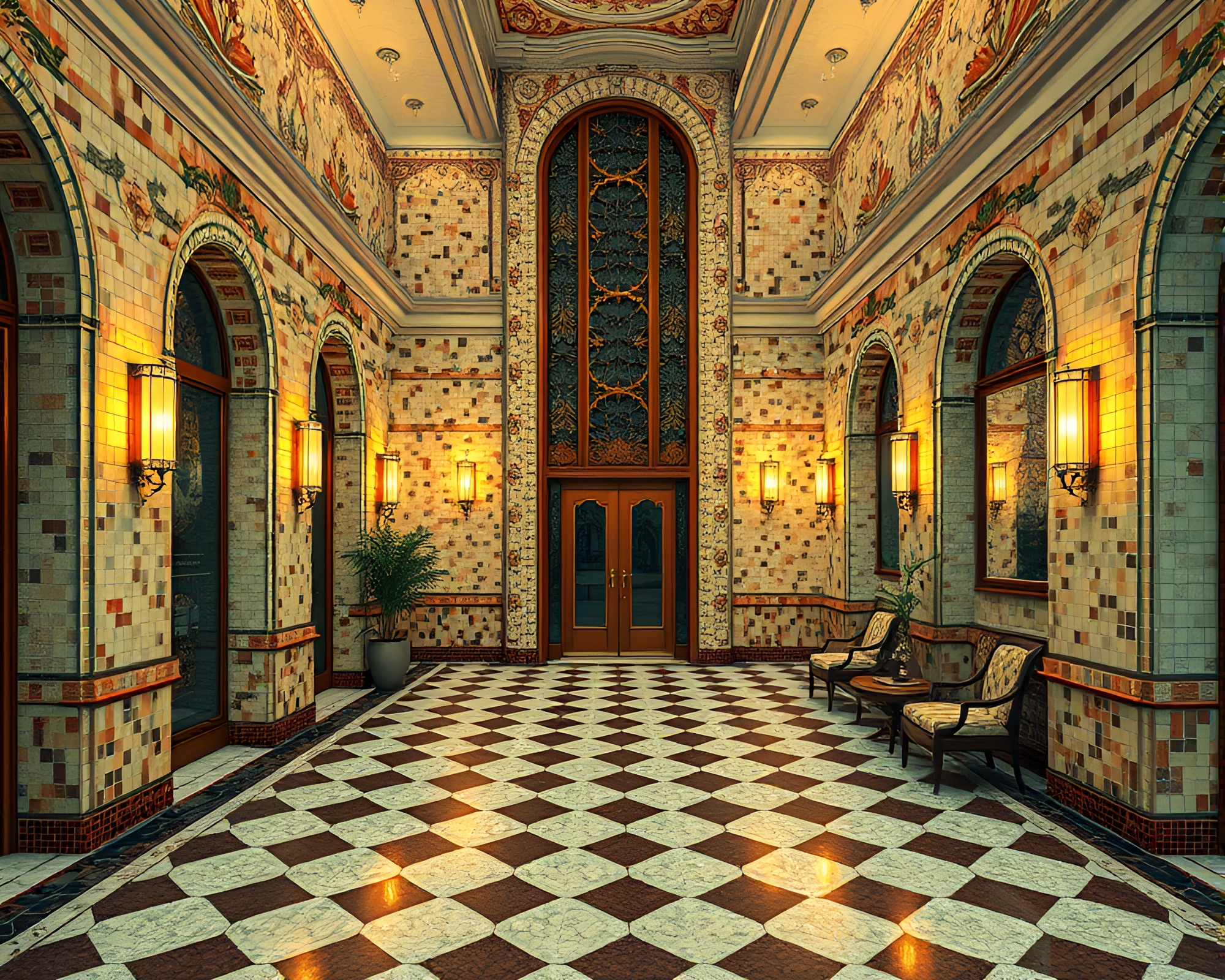Art Deco Hotel Mosaic Tiling Algorithmic Art – free AI stock image