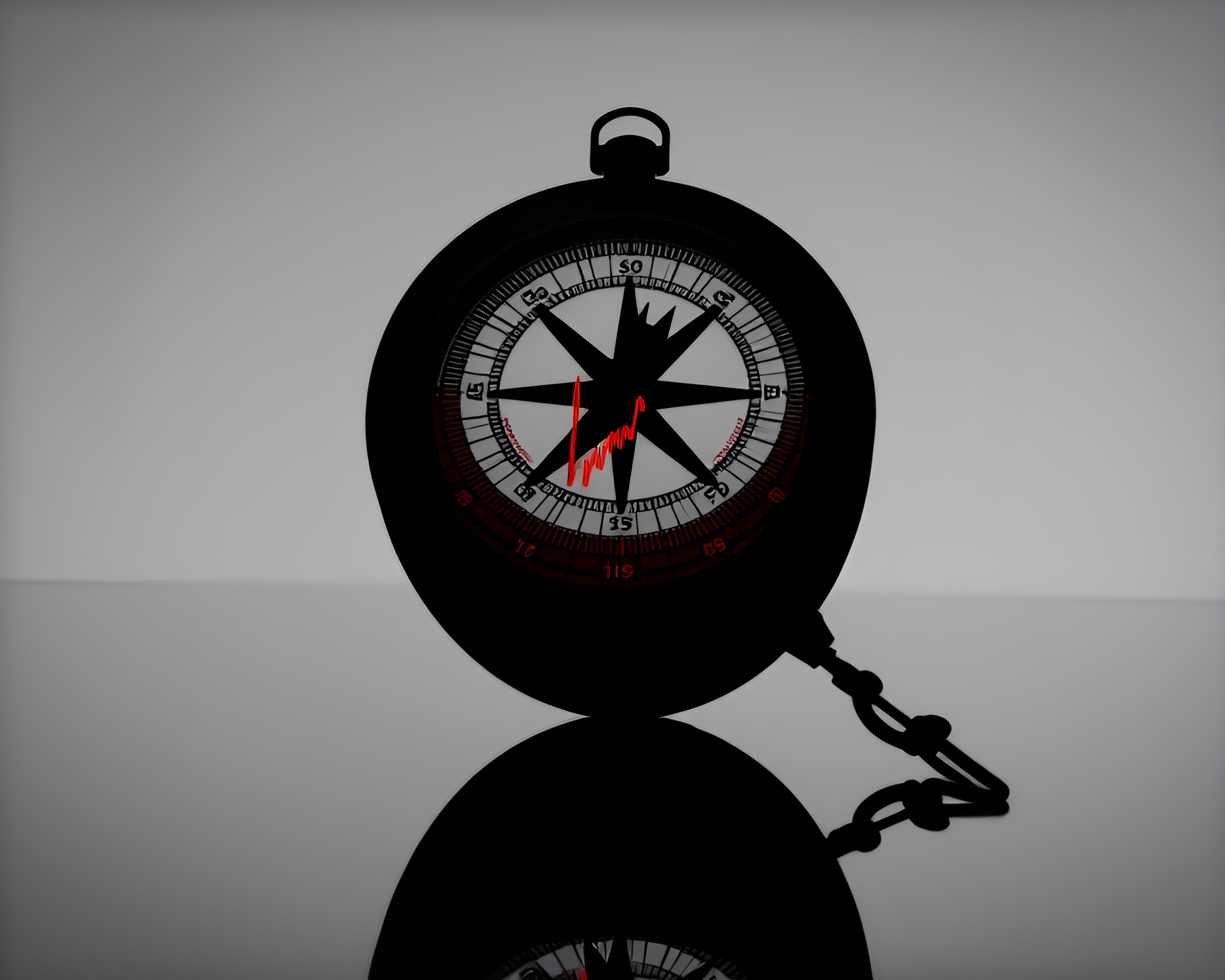 Data Compass Reflecting in Monochrome Red Serenity – free AI stock image