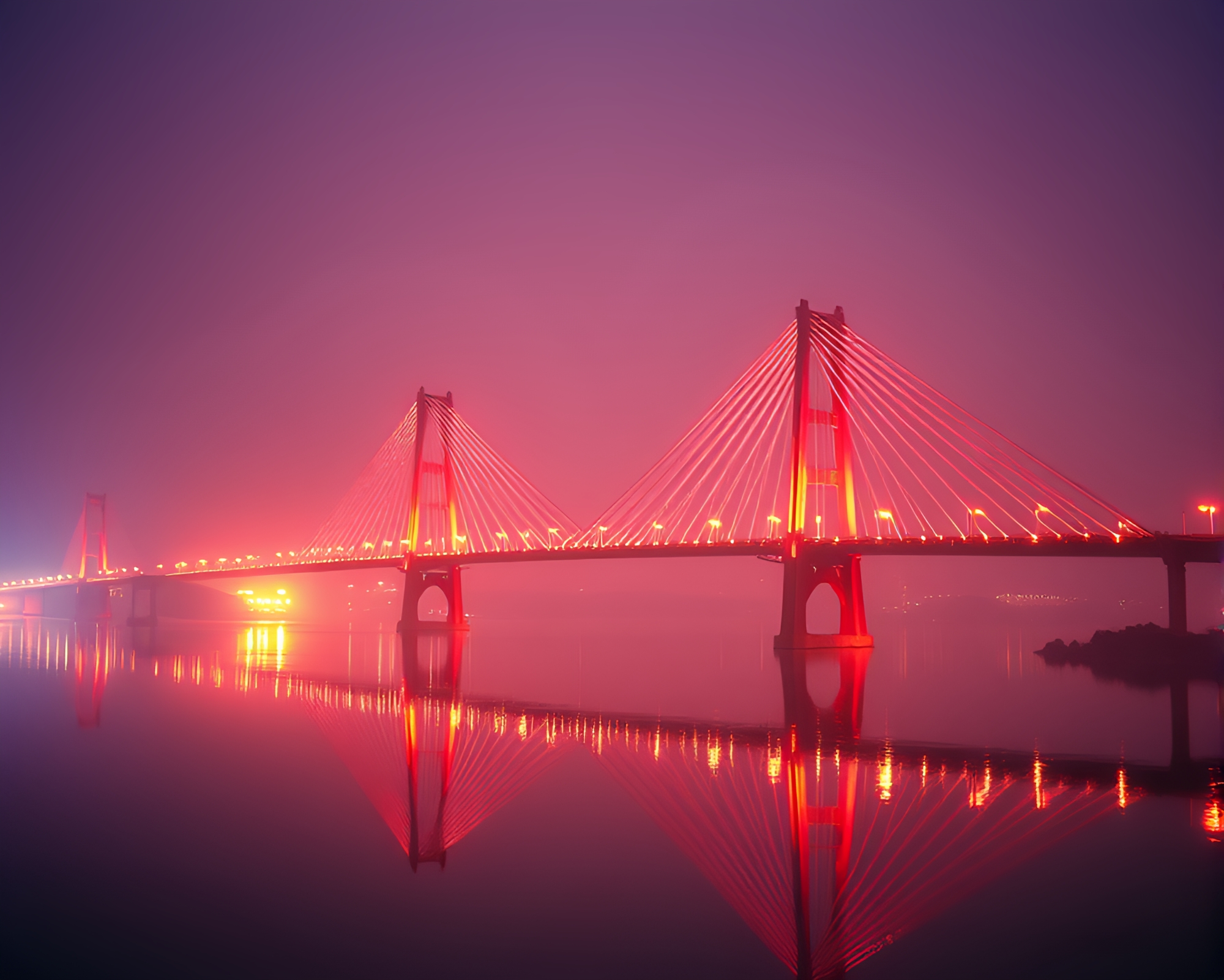 Double Reflections on Holographic Suspension Bridge – free AI stock image