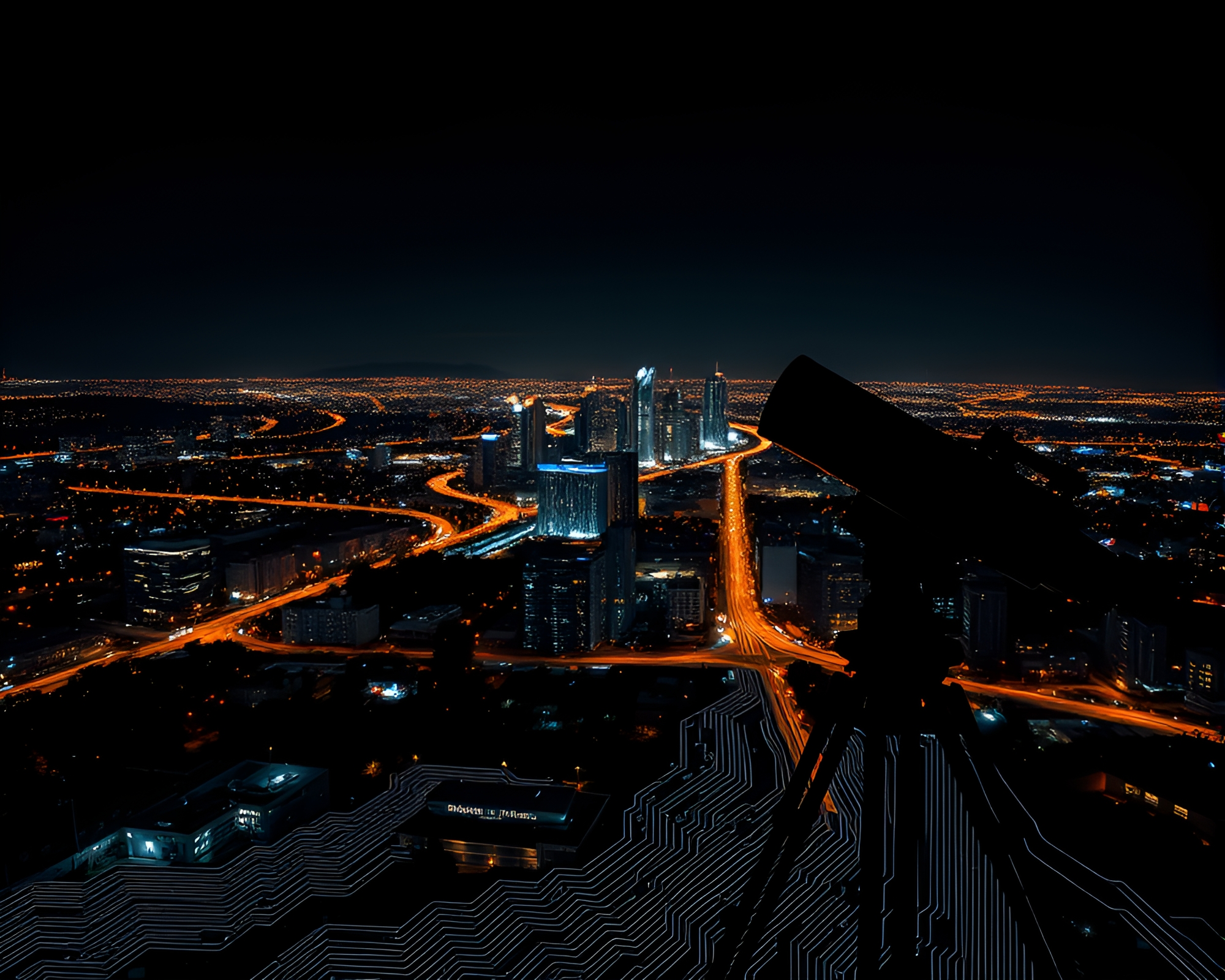 Telescope City Lights Geometric Abstraction – free AI stock image