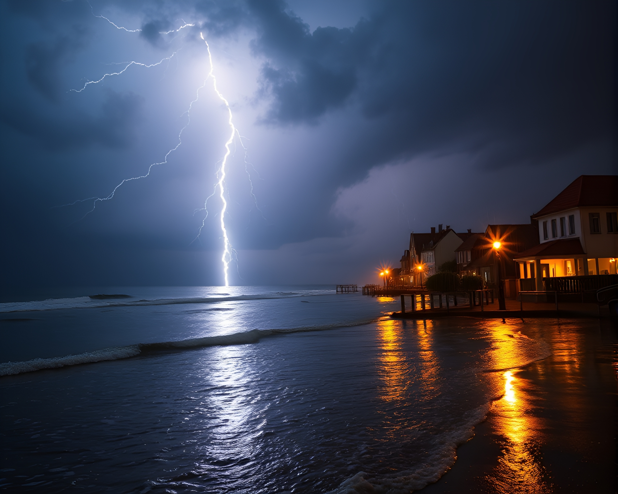Utopian Thunderstorm: Ocean Reflections in Rain – free AI stock image