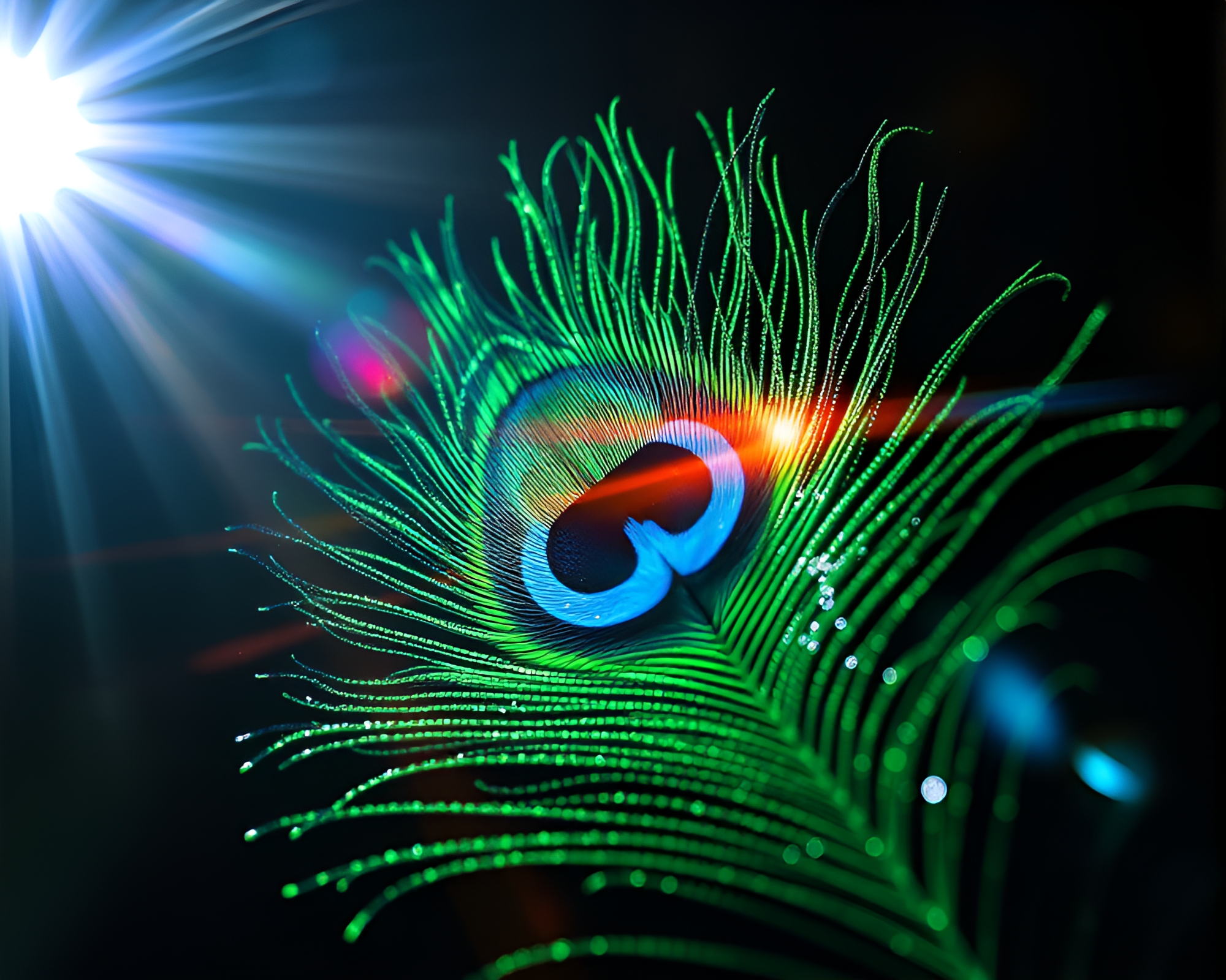 Stunning Peacock Feather Stencil Art with Lens Flare – free AI stock image