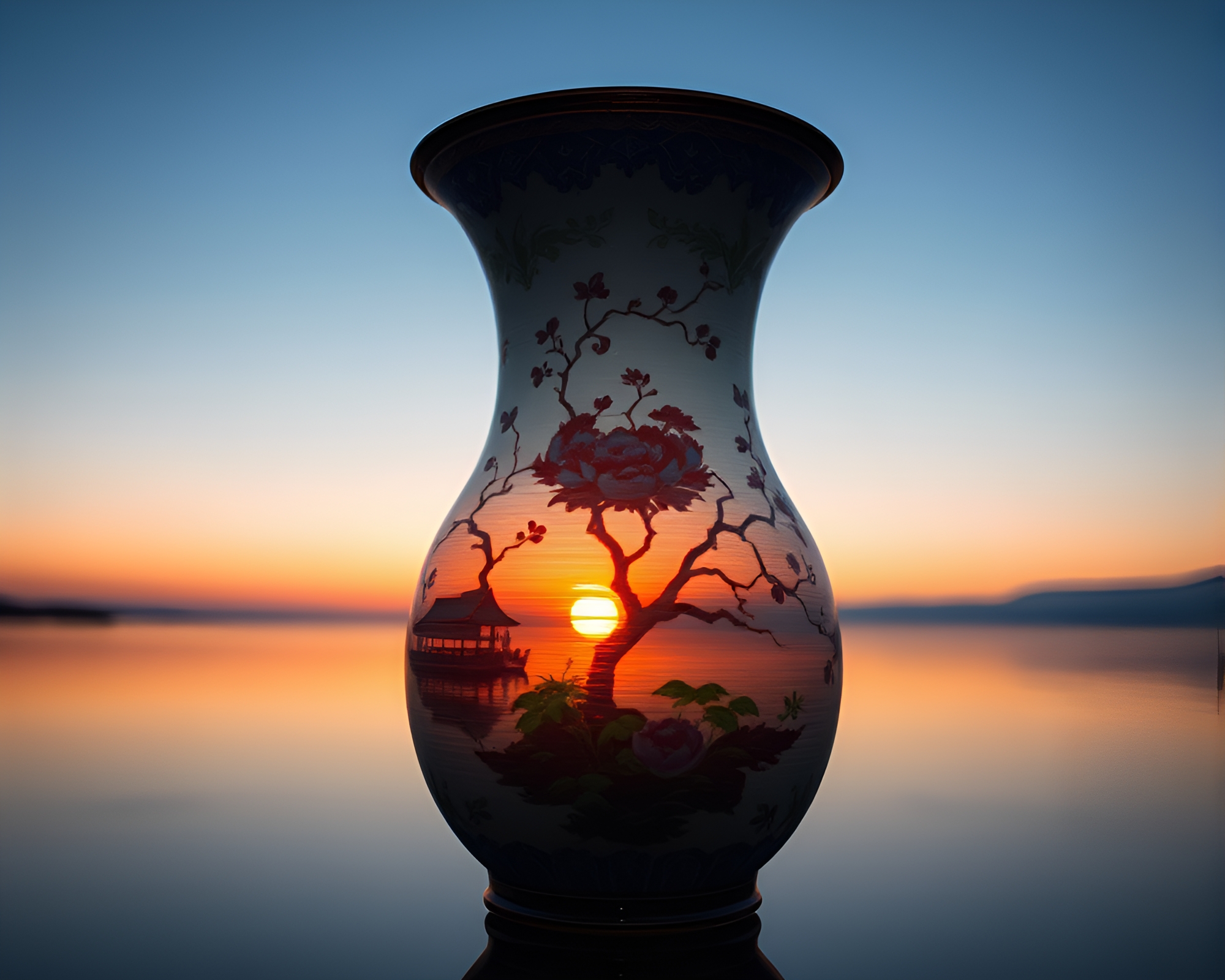 Double Exposure Cloisonné Vase in Water Distortion – free AI stock image