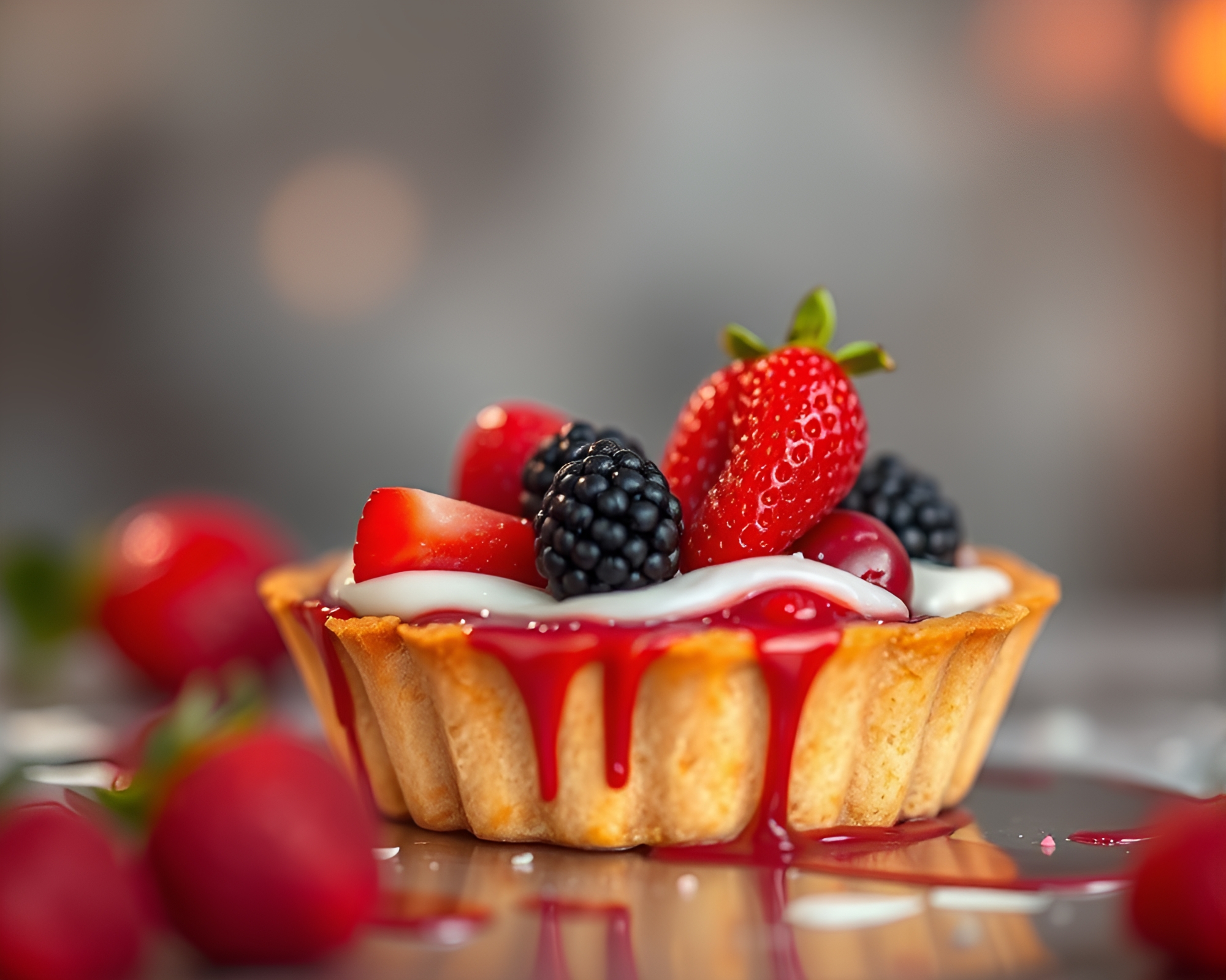 Vibrant Fruit Tart in Solar Flare Glow – free AI stock image