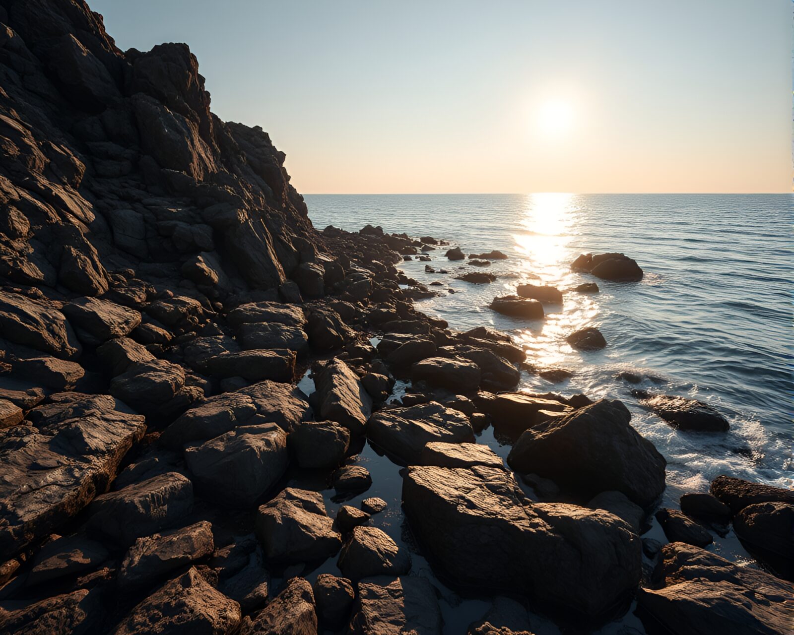 Ambient occlusion on rocky coast with chrome accents
