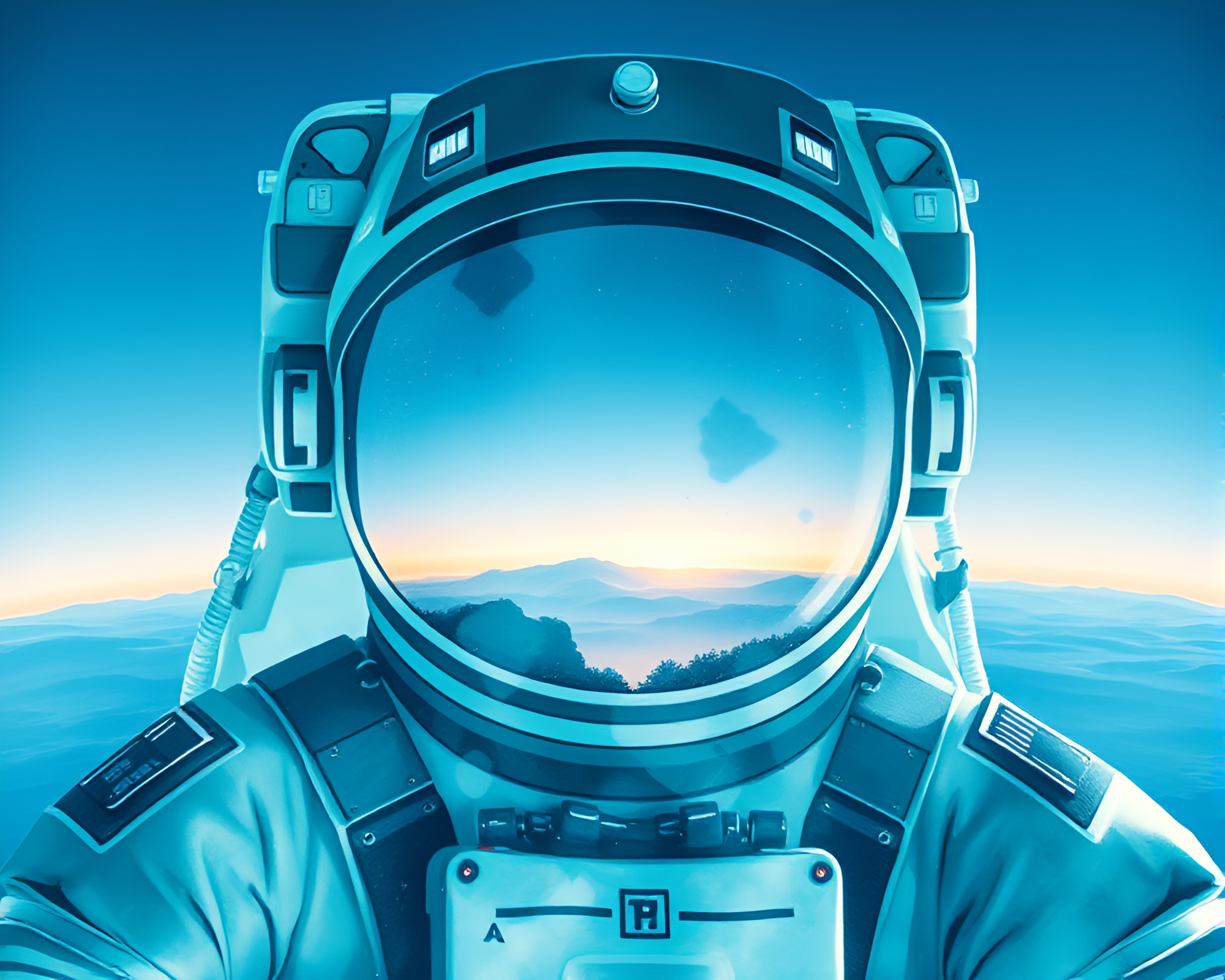 Serenity of the Space: Astronaut in Turquoise Watercolor Double Exposure – free AI stock image