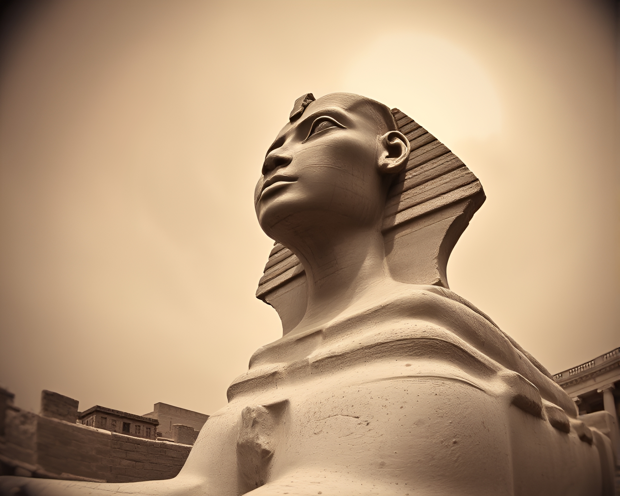 Sphinx Statue in Sepia Stipple Shadow – free AI stock image