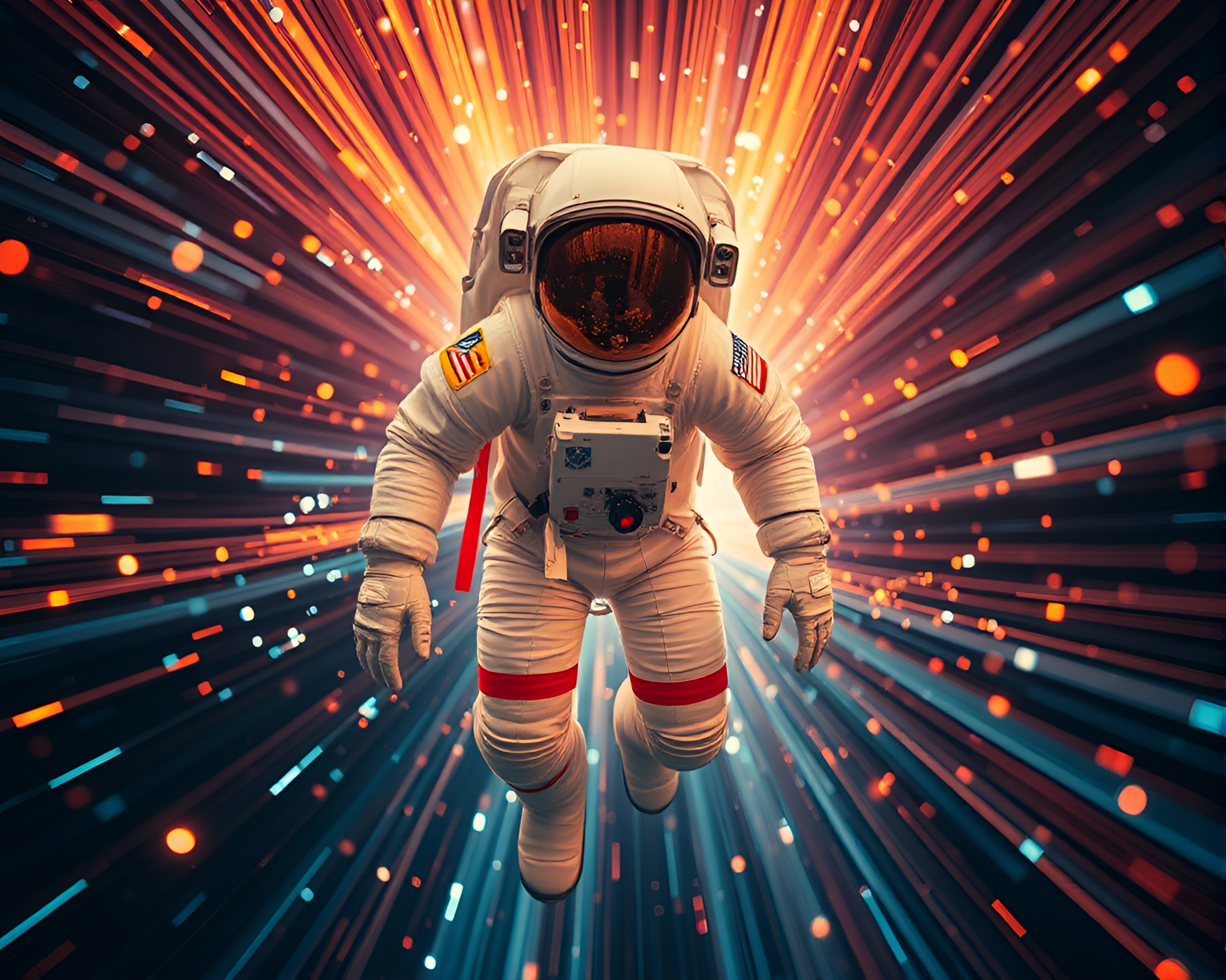 Astronaut Twinkles in Hyper-Saturated Fiber Optics Cinemagraph – free AI stock image