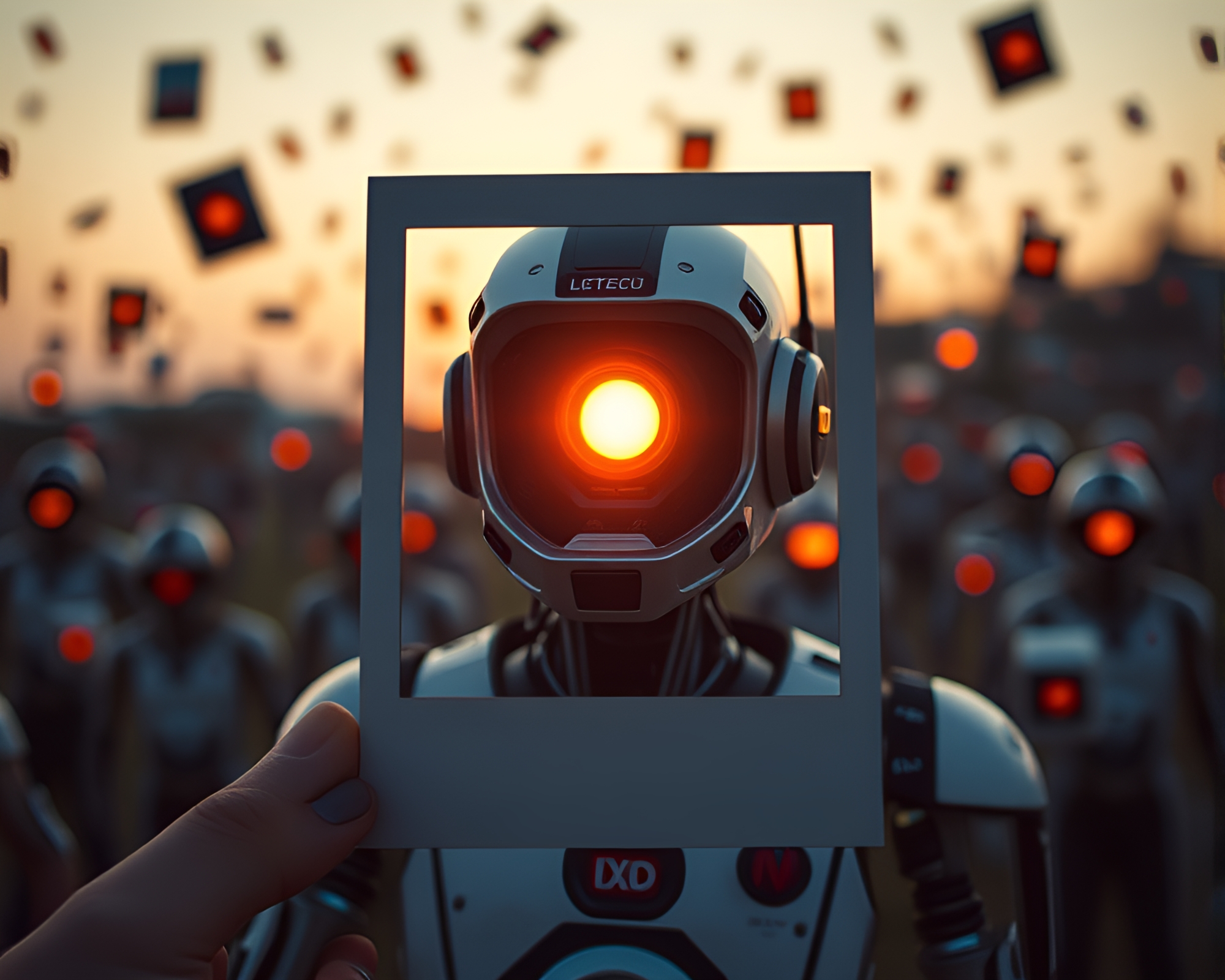 Nanobot Swarm at Dawn: Frozen Frame Portrait – free AI stock image