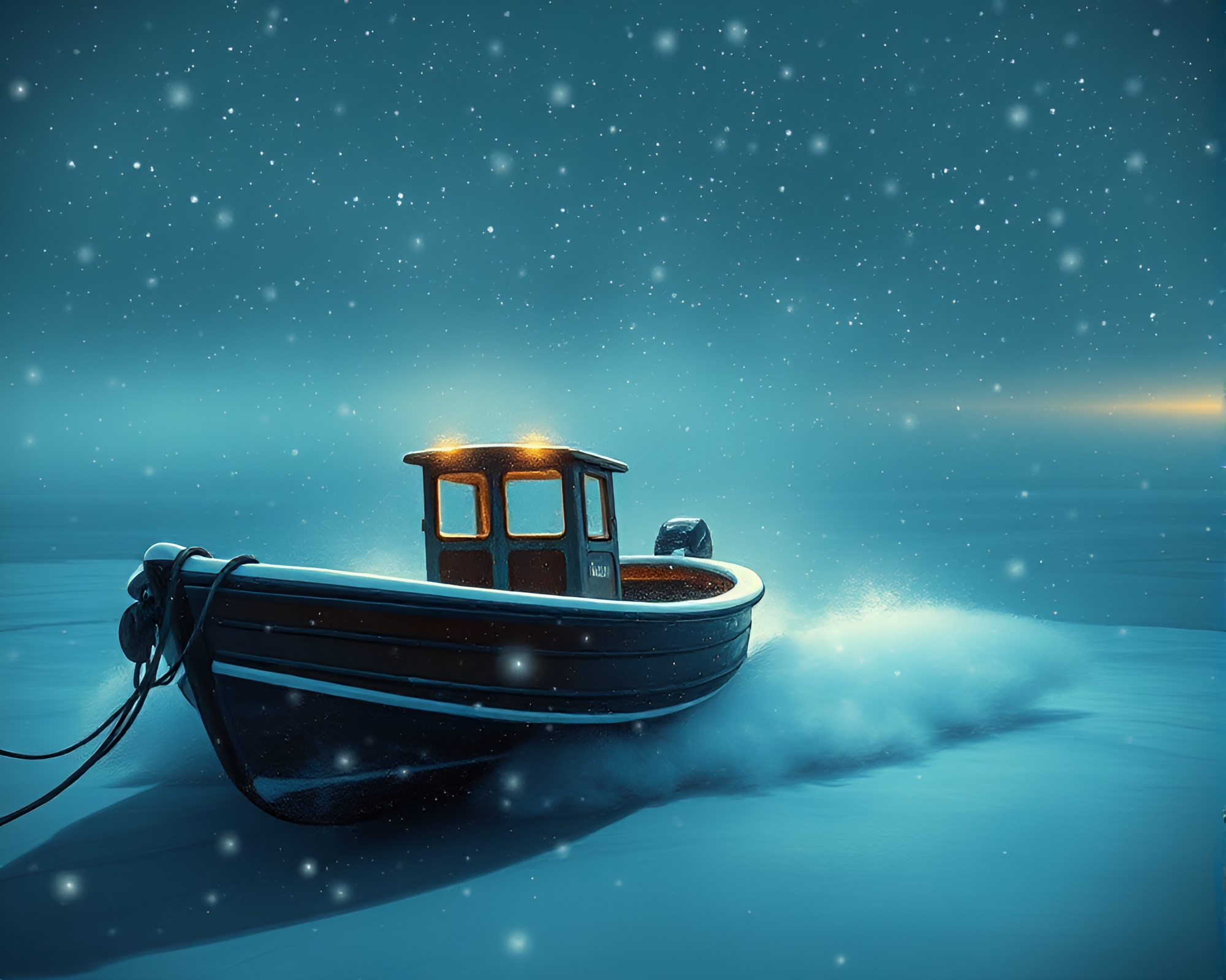 Snow-Kissed Hydrofoil Boat Manga Composition – free AI stock image