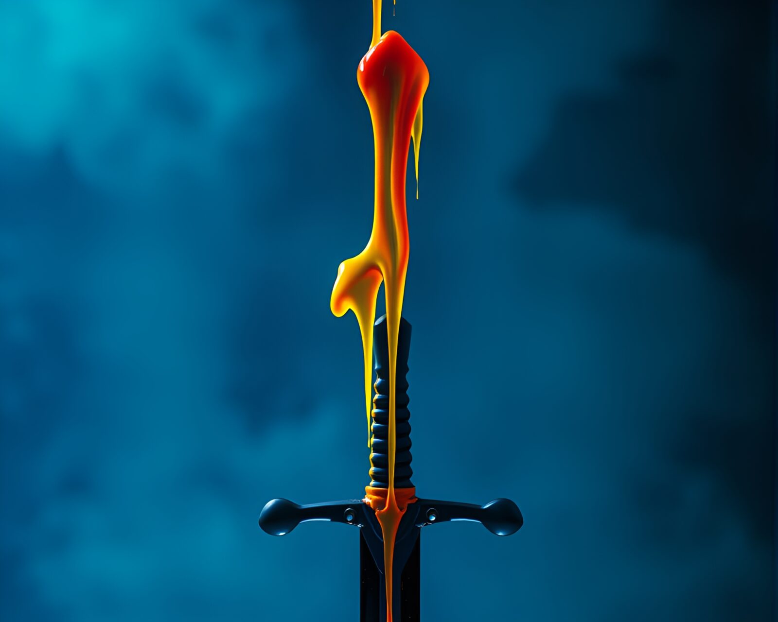 Dynamic sword fight with vibrant thermal imaging colors