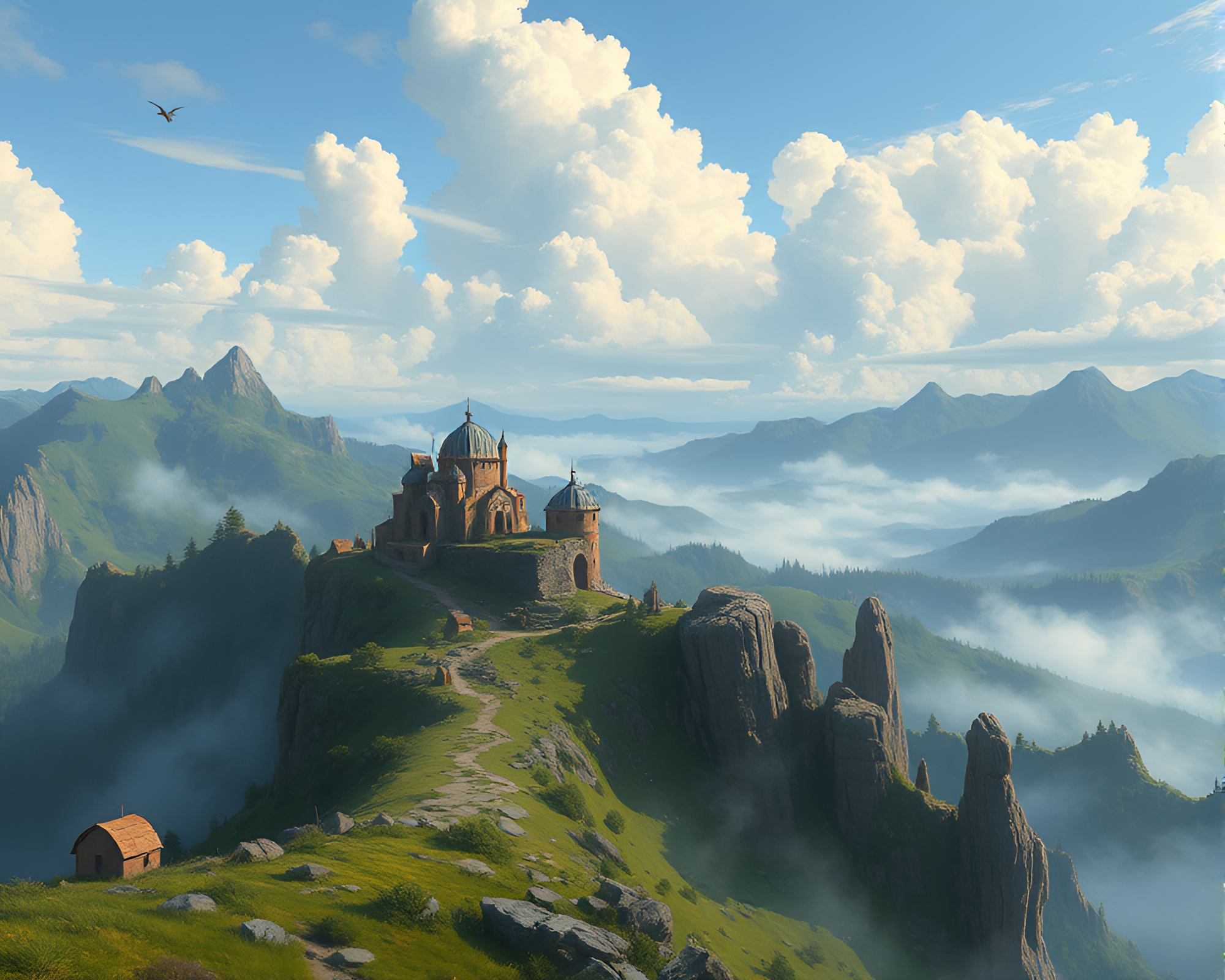 Dwarven Realm: Panoramic Oil-rich Fantasy Illustration – free AI stock image
