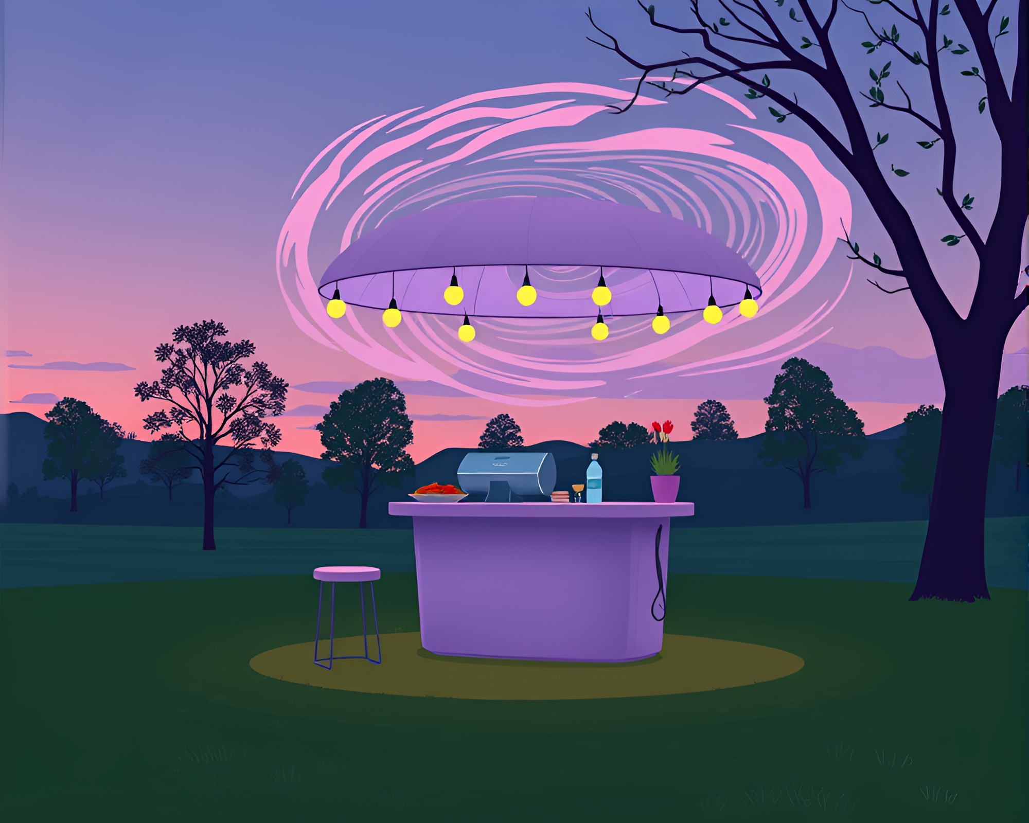 Lavender Twilight at Taco Stand Swirling Vortex Art – free AI stock image