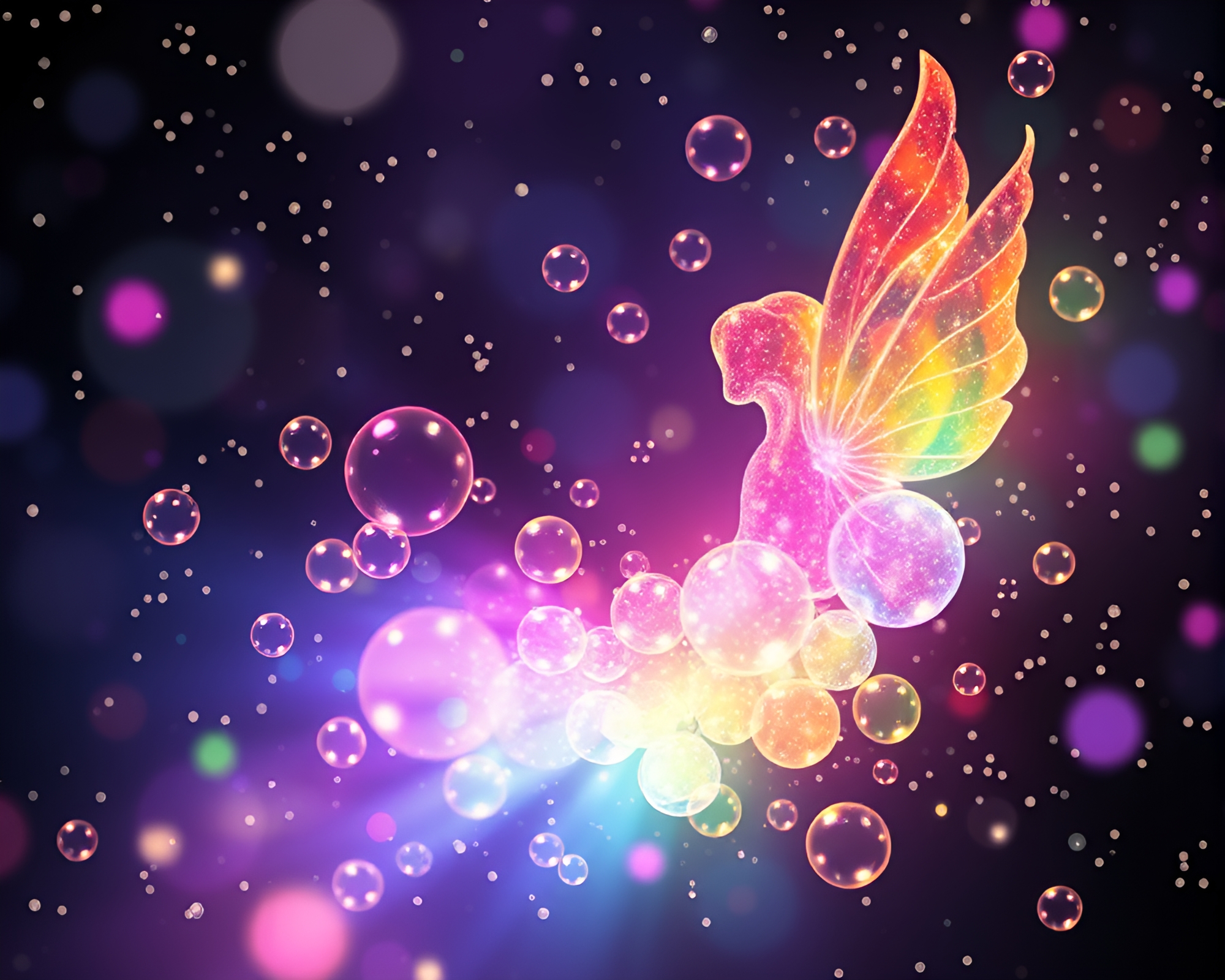 Bubble Cluster Nymph in Rainbow Spectrum Fantasy World – free AI stock image