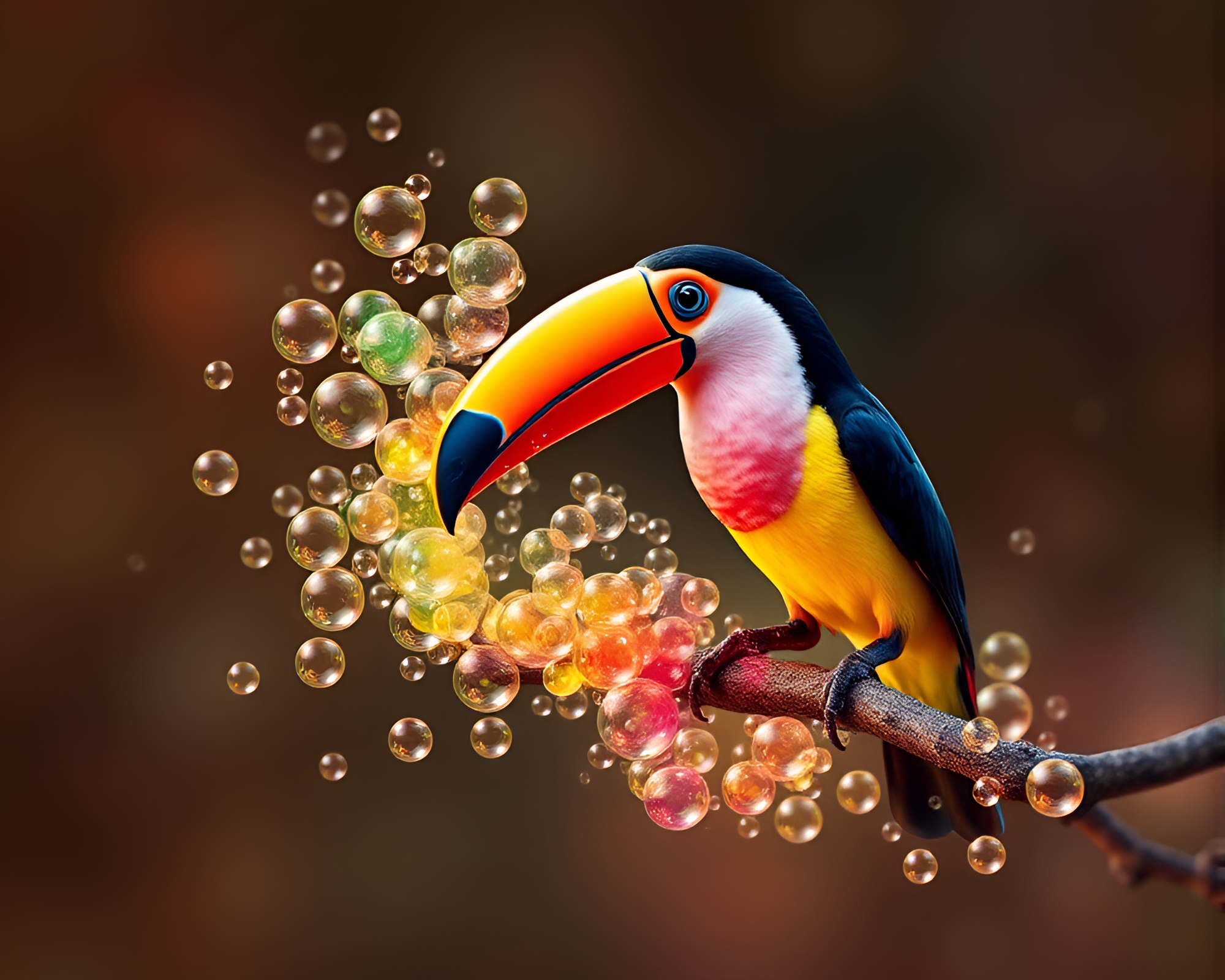 Toucan Bubble Cluster: Acid Wash Path Tracing Fantasy – free AI stock image