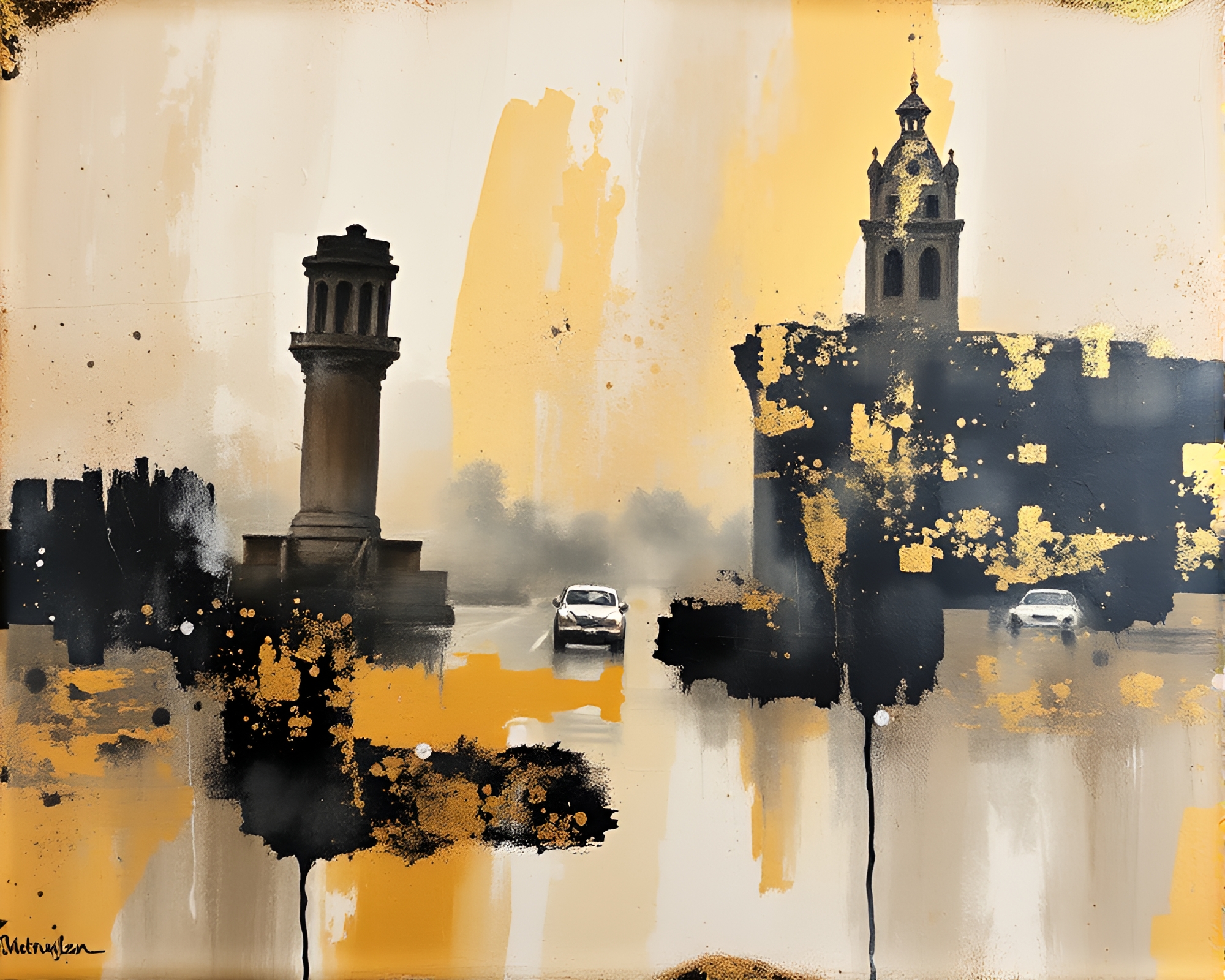 Savannah Sunset in Encaustic Charcoal Strokes – free AI stock image