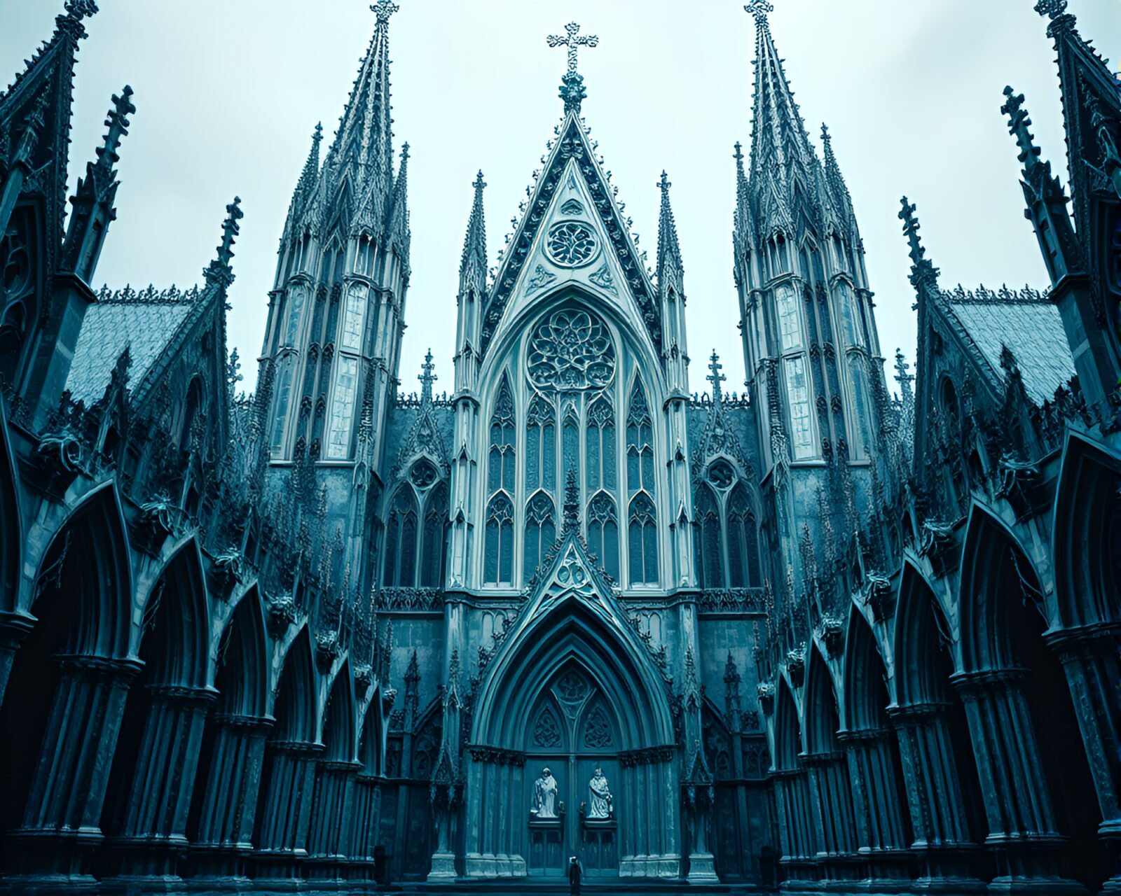 Majestic cathedral with silver leaf accents in an ethereal haze
