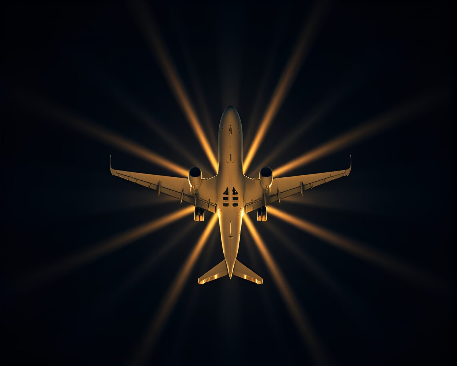 Abstract photogrammetry composition of a glowing airplane design