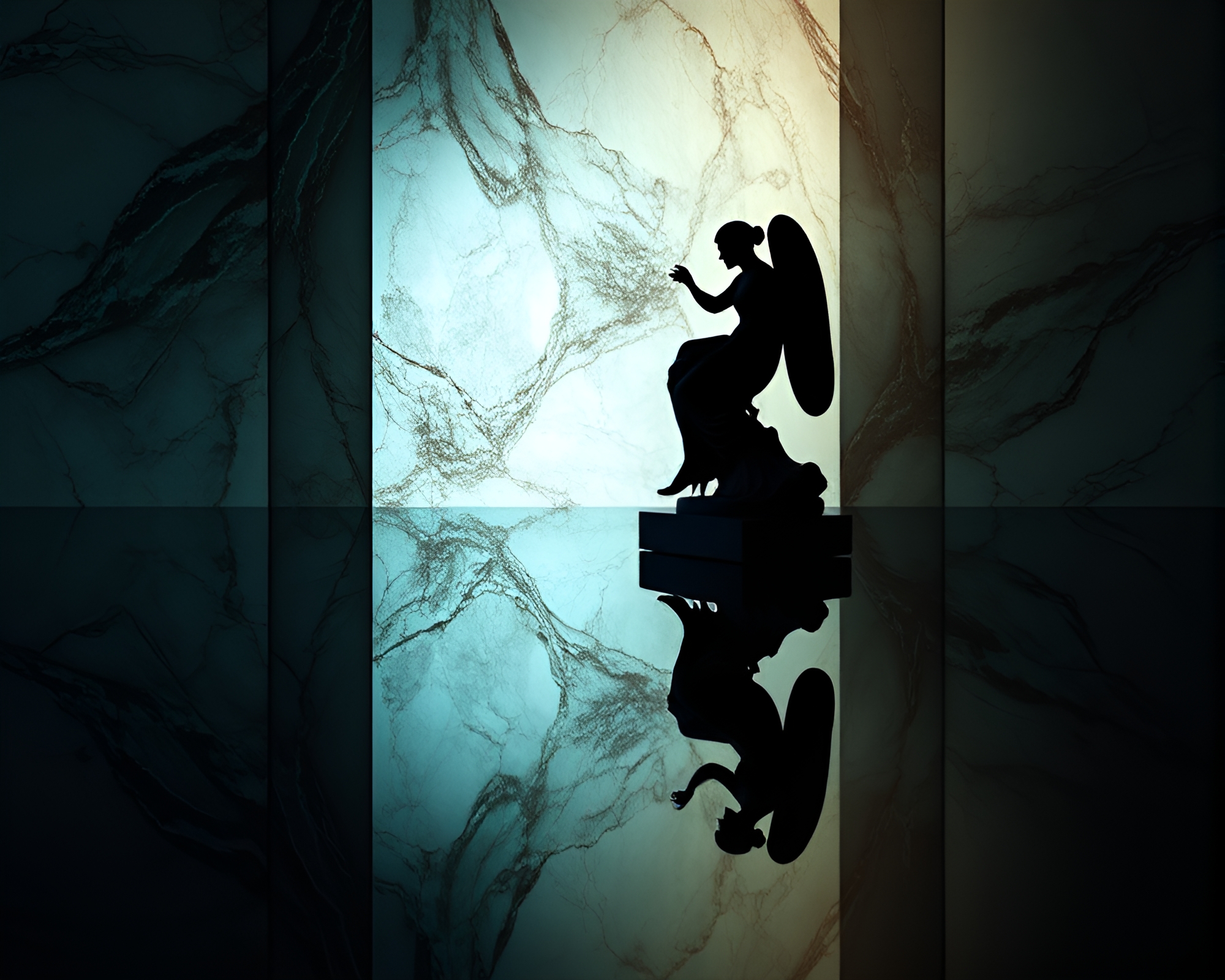 Retro Marble Silhouette: Procedural Texture Reflection – free AI stock image