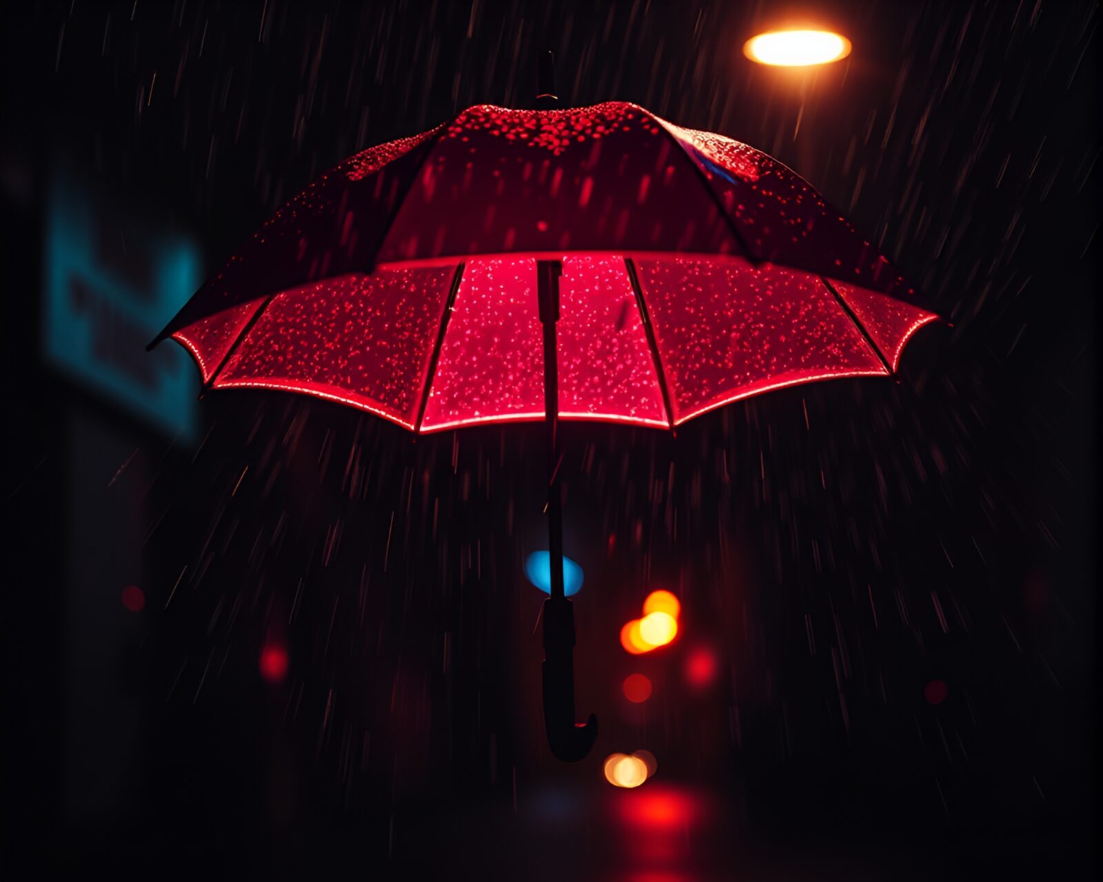 Vibrant colors of neon umbrella with shimmering stardust