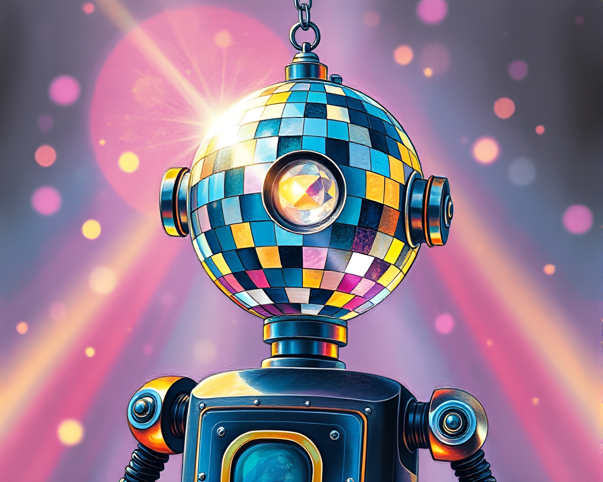 Prism Refraction Steampunk Robot Disco Ball Glitter – free AI stock image