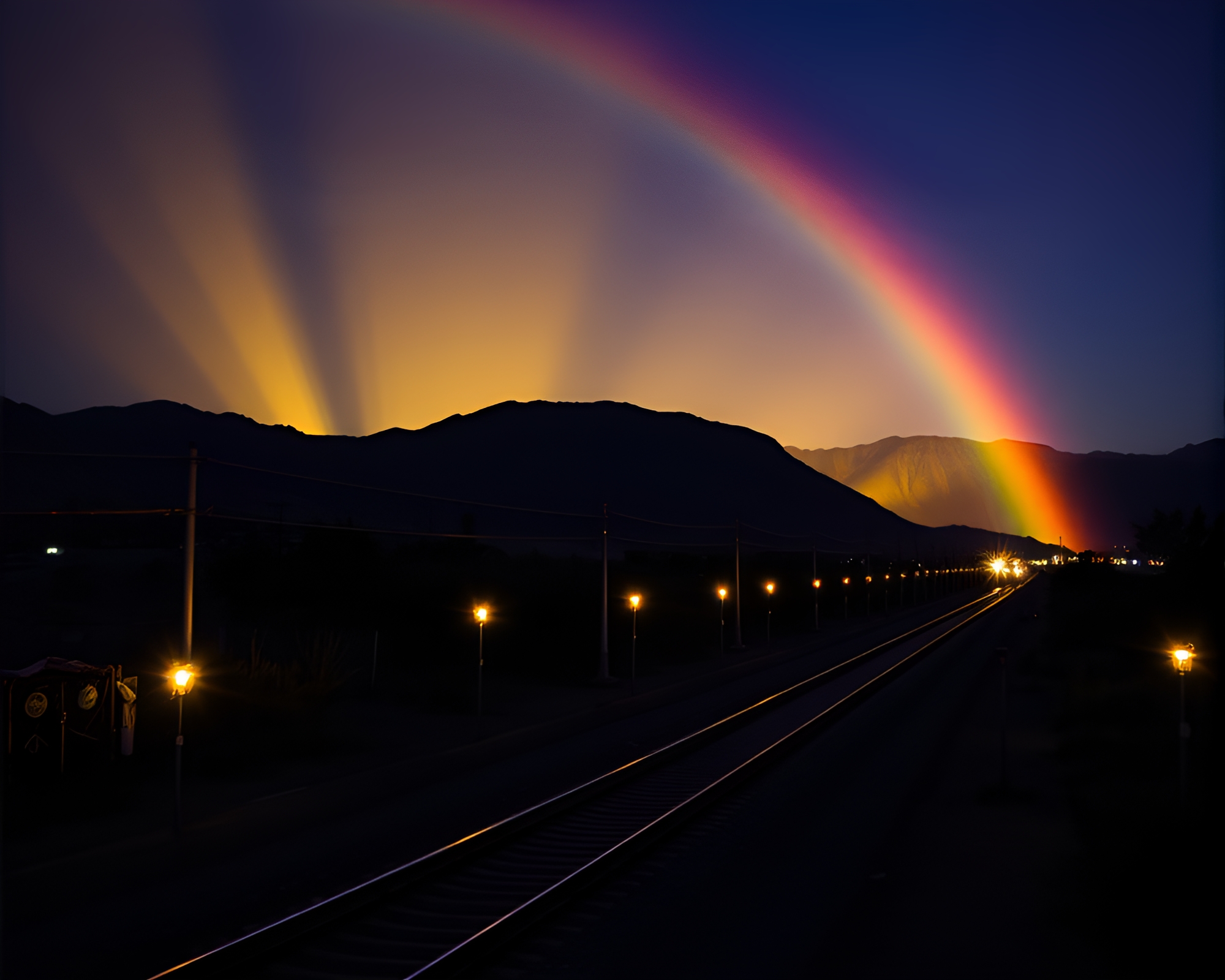 Phoenix Train Light Trails in Rainbow Candlelit Scene – free AI stock image