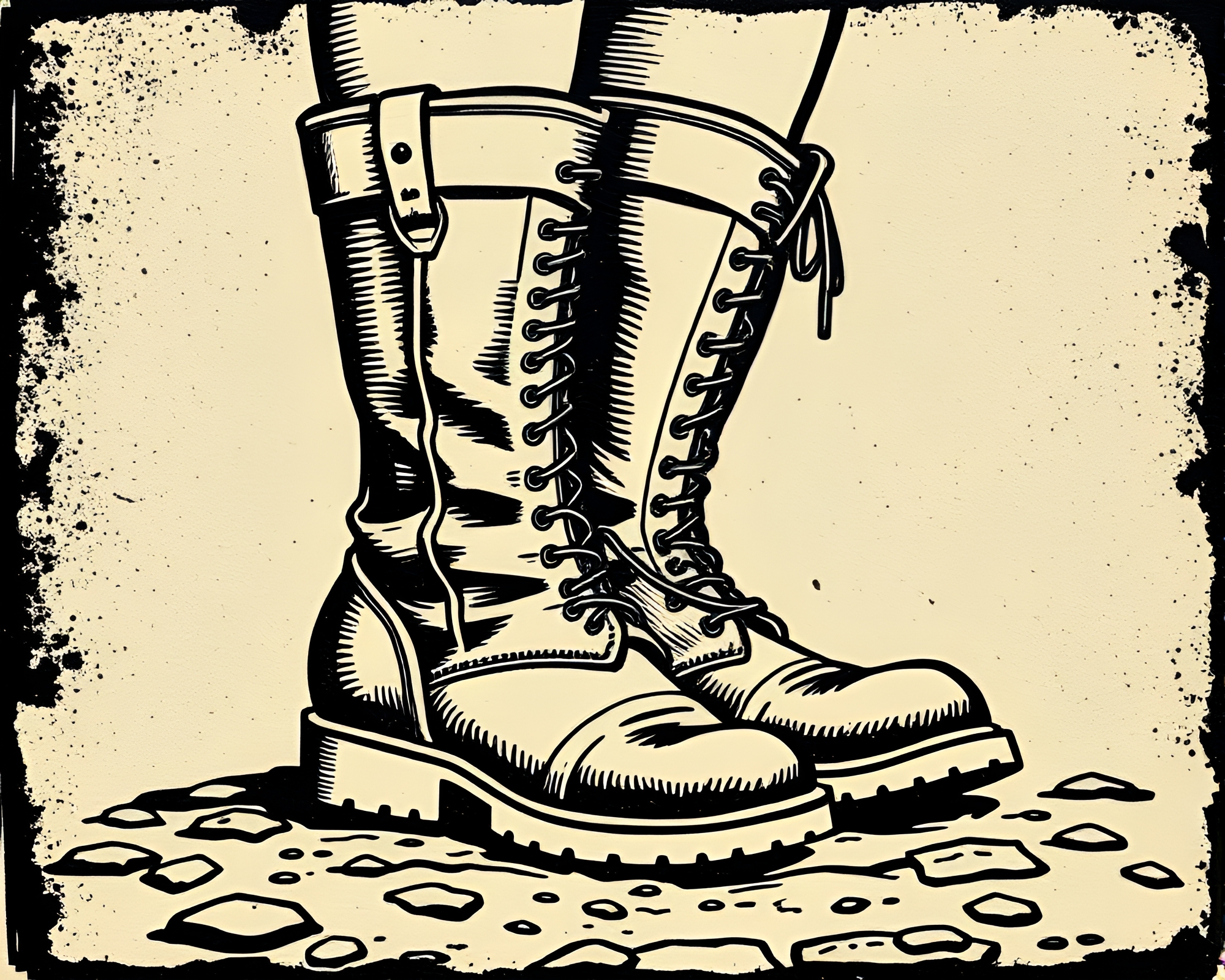 Linocut Textures: Gravity Boots Medical Illustration – free AI stock image