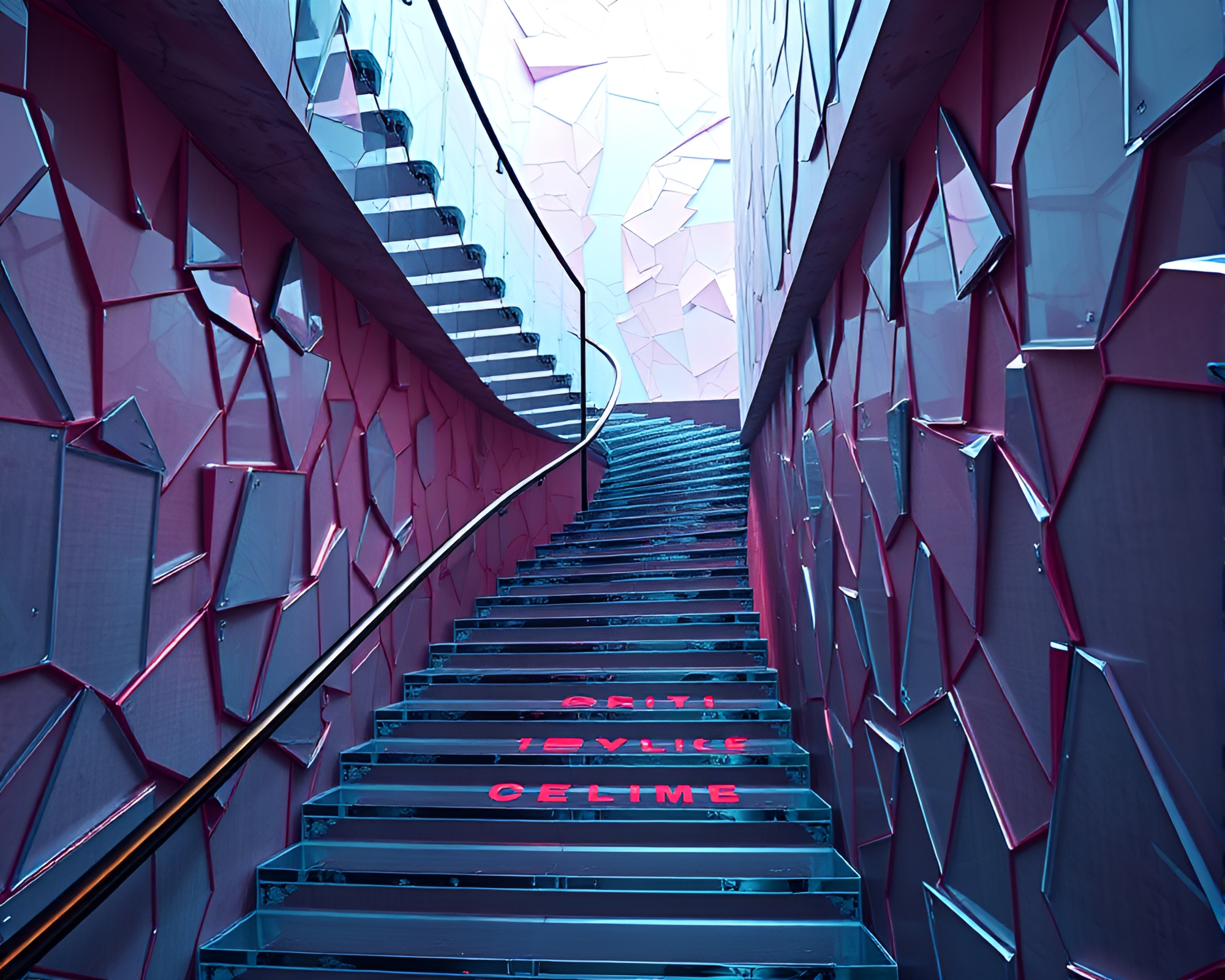 Surreal Glass Shard Escher Staircase Composition – free AI stock image