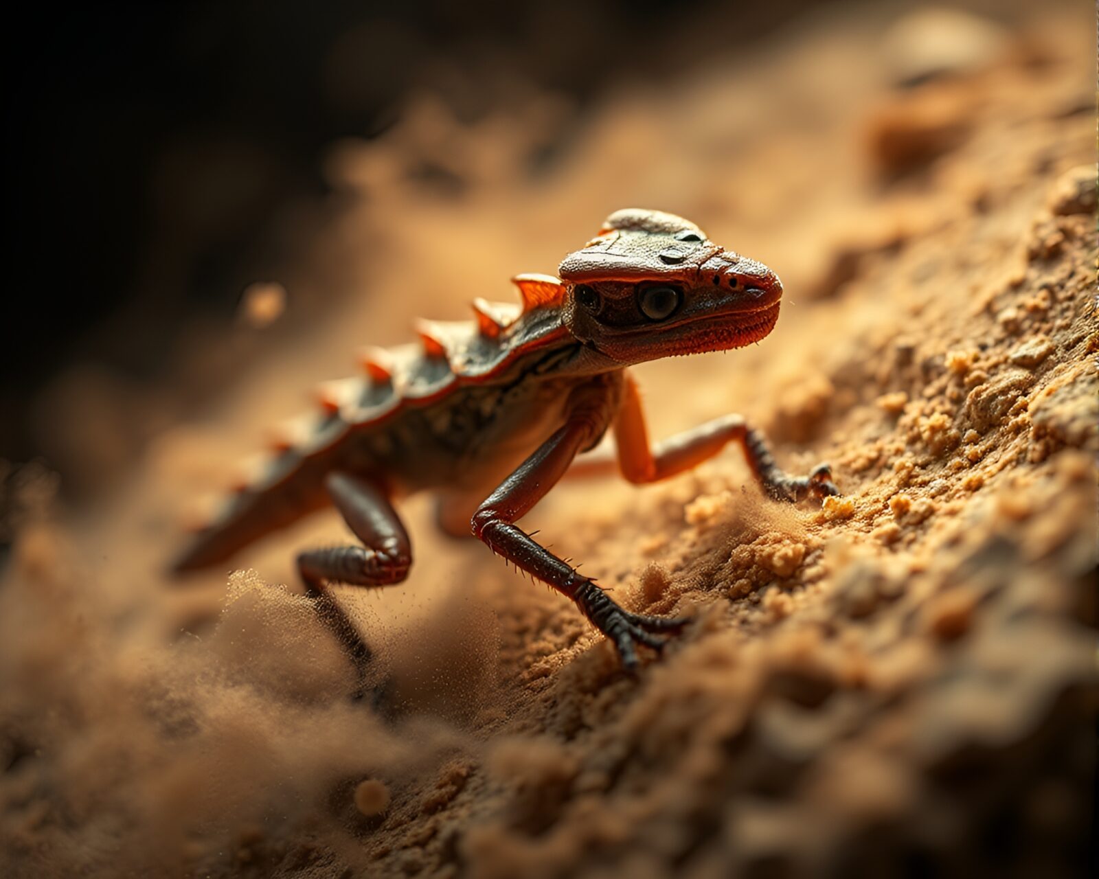 Mystical photogrammetry of a basilisk in shimmering dust