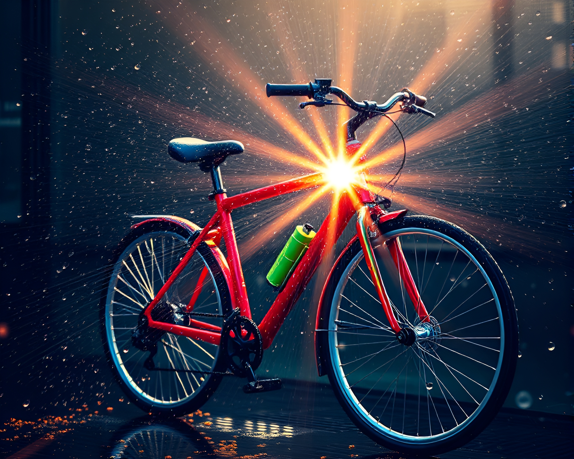 Solar-Powered Bike in Utopian Water Droplets – free AI stock image