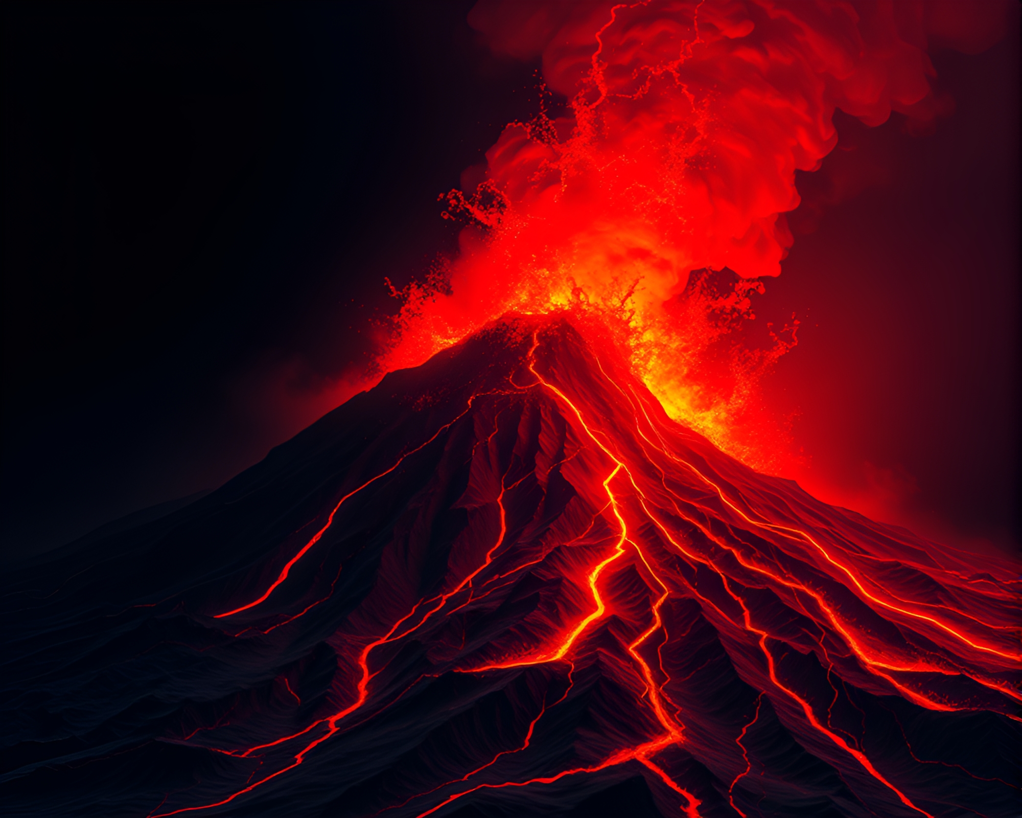 Fractal Phoenix Rising Through Volcano Glow – free AI stock image