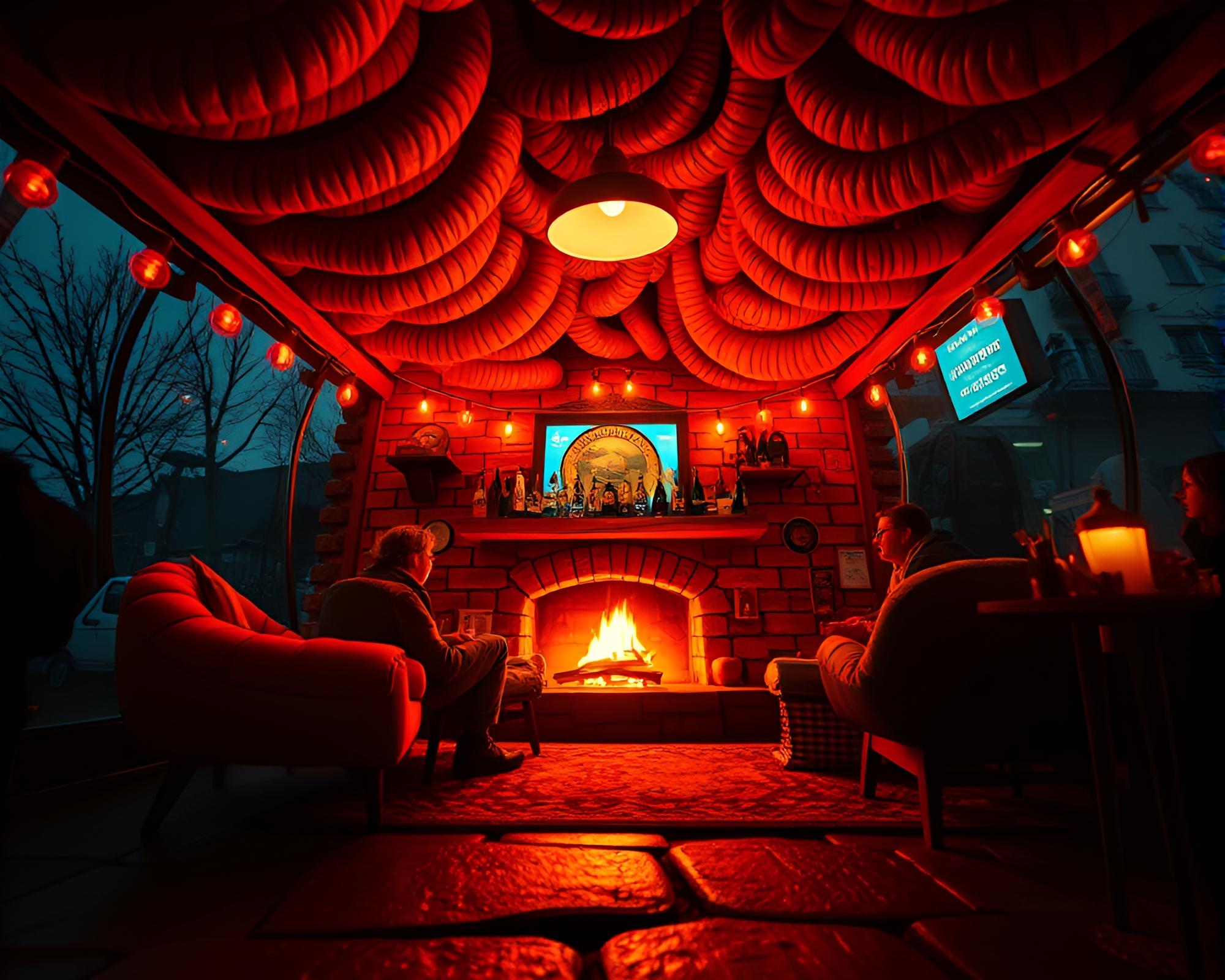 Dystopian Taco Stand at Worm’s Eye View – free AI stock image
