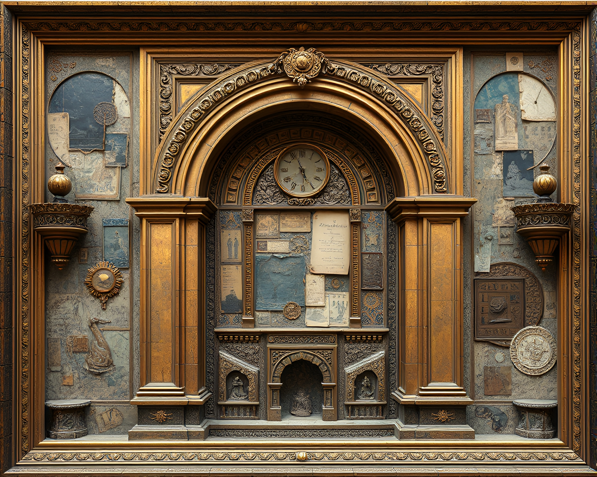 Dadaist Android in Bronze Architectural Frame – free AI stock image