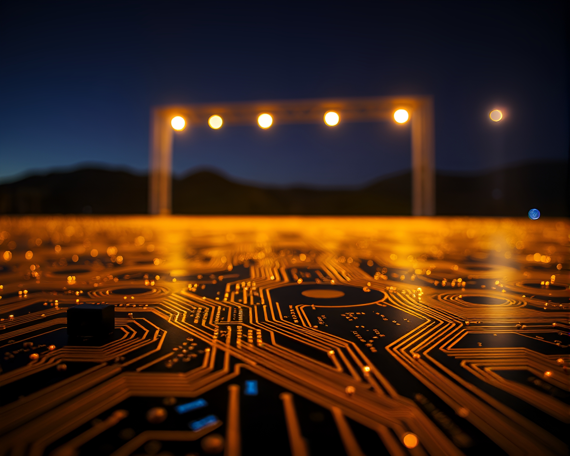 Desert Concert: Electric Circuit Stage Lights – free AI stock image