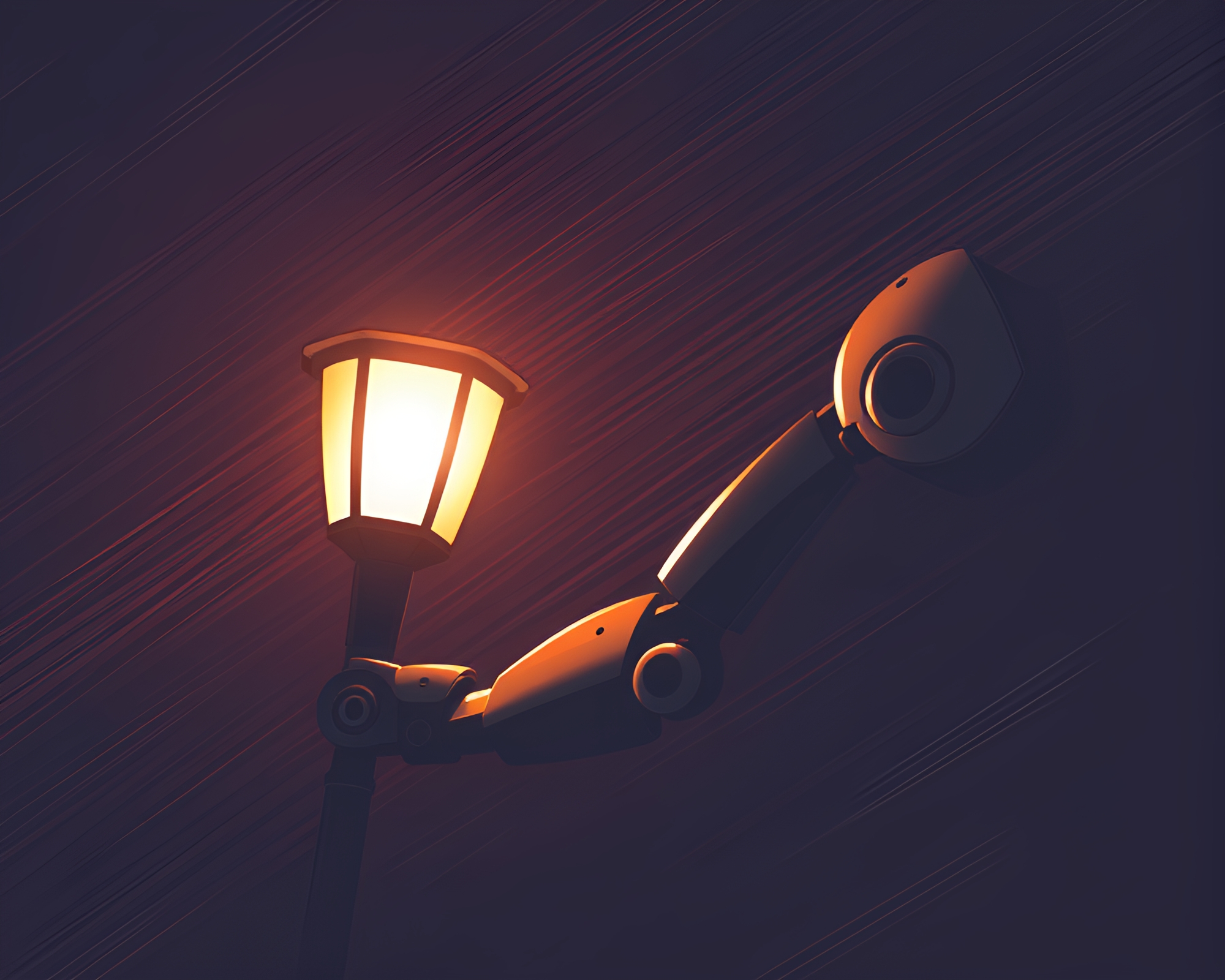 Robotic Arm in Divisionism Style Under Streetlamp Glow – free AI stock image
