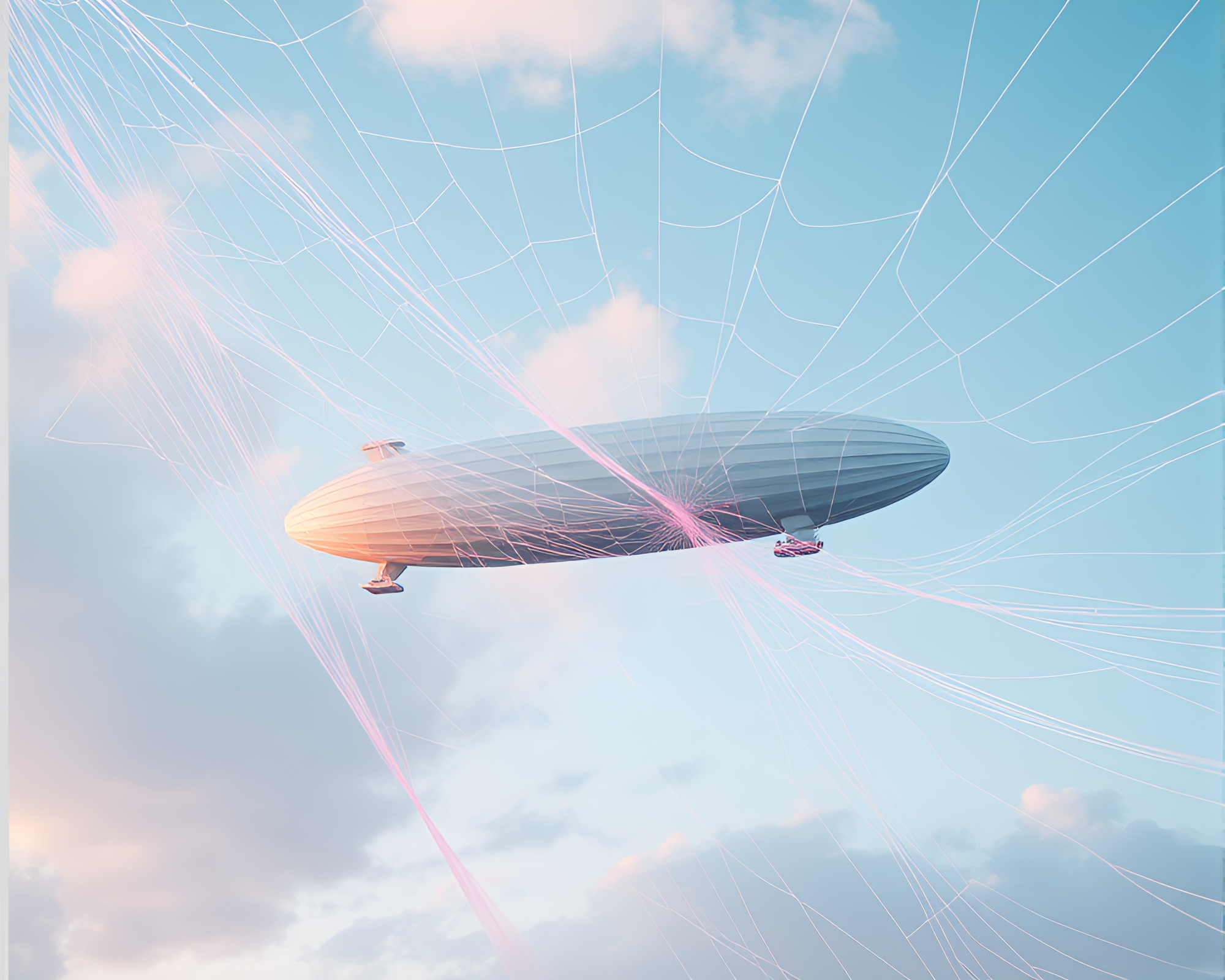 Glistening Zeppelin Ensnared in Delicate Cobweb Strands – free AI stock image