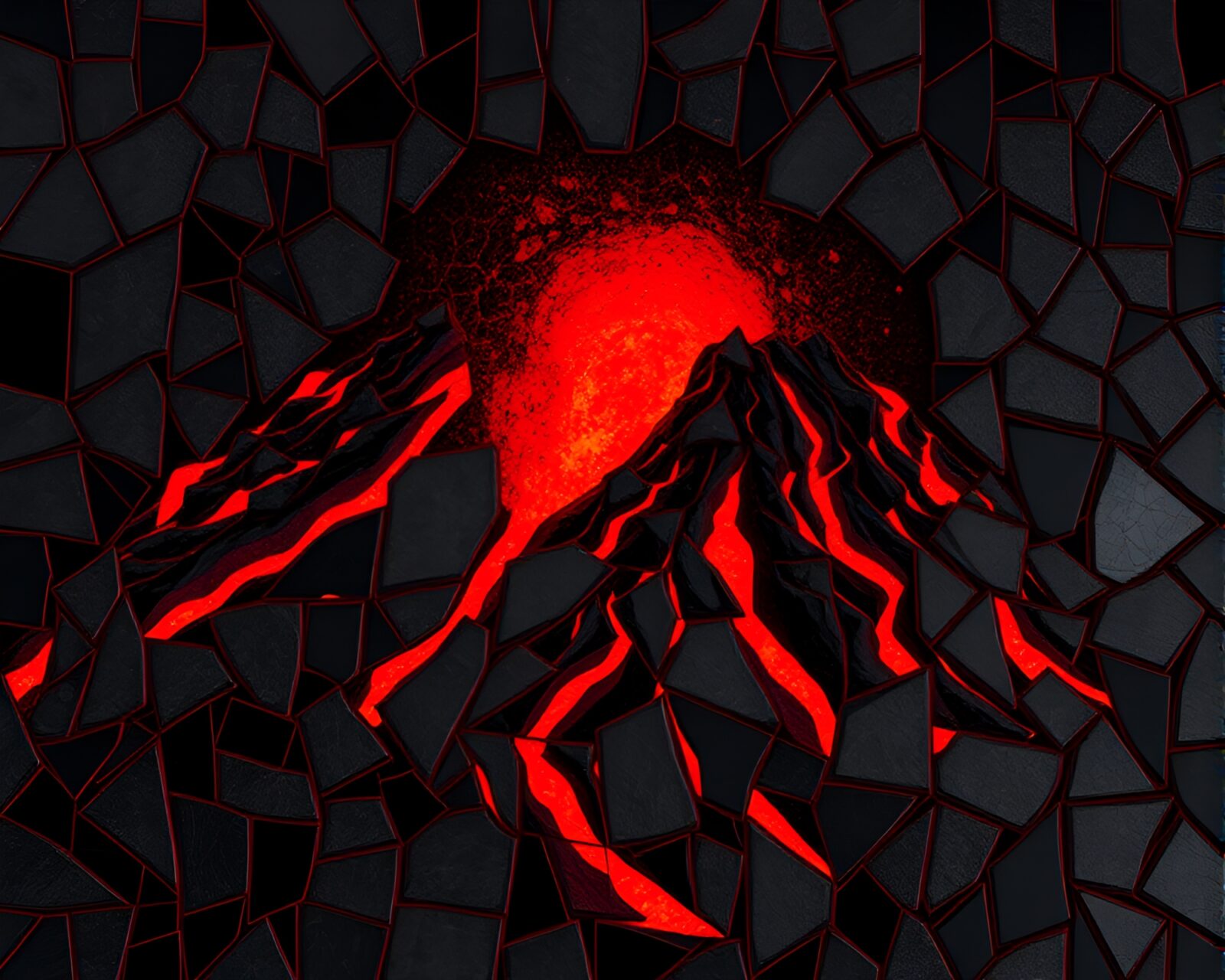 Eerie banshee in fiery mosaic under red glow