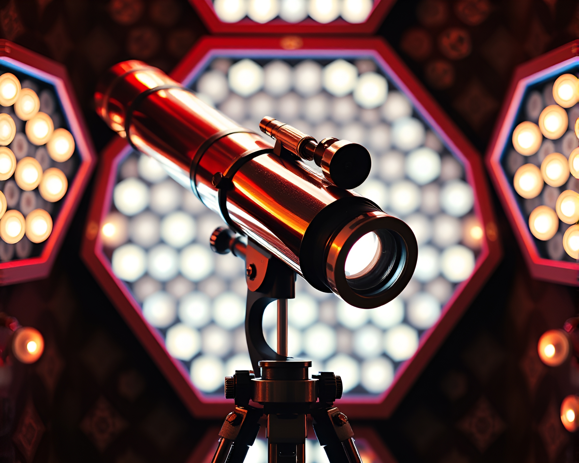 Vintage Telescope Hexagonal Tiling Pop Art Scene – free AI stock image