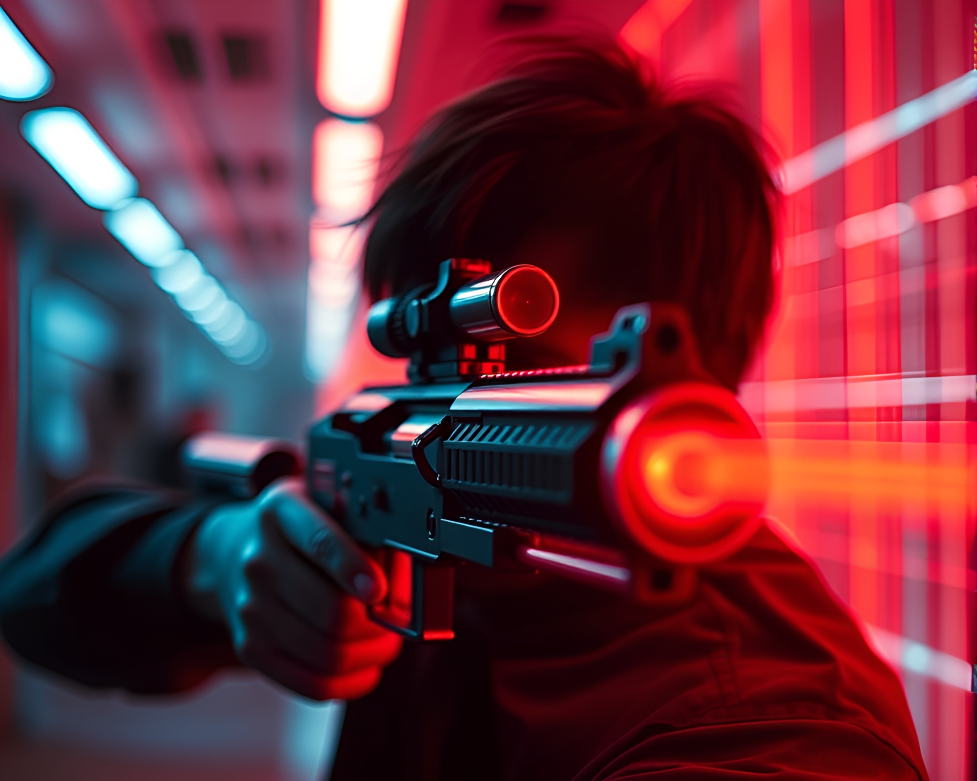 Plasma Rifle Showdown in Infrared Collage Composition – free AI stock image