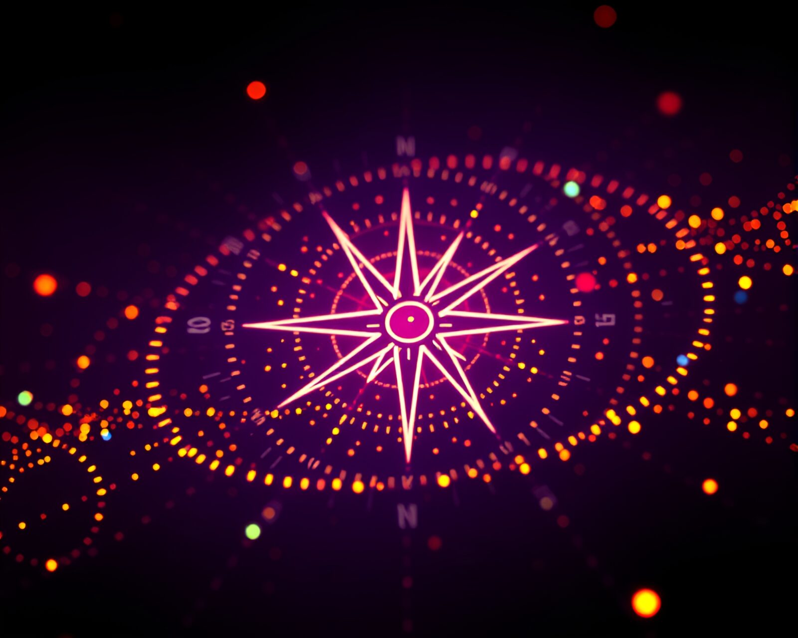 Abstract LED compass design with scanlines and dot patterns