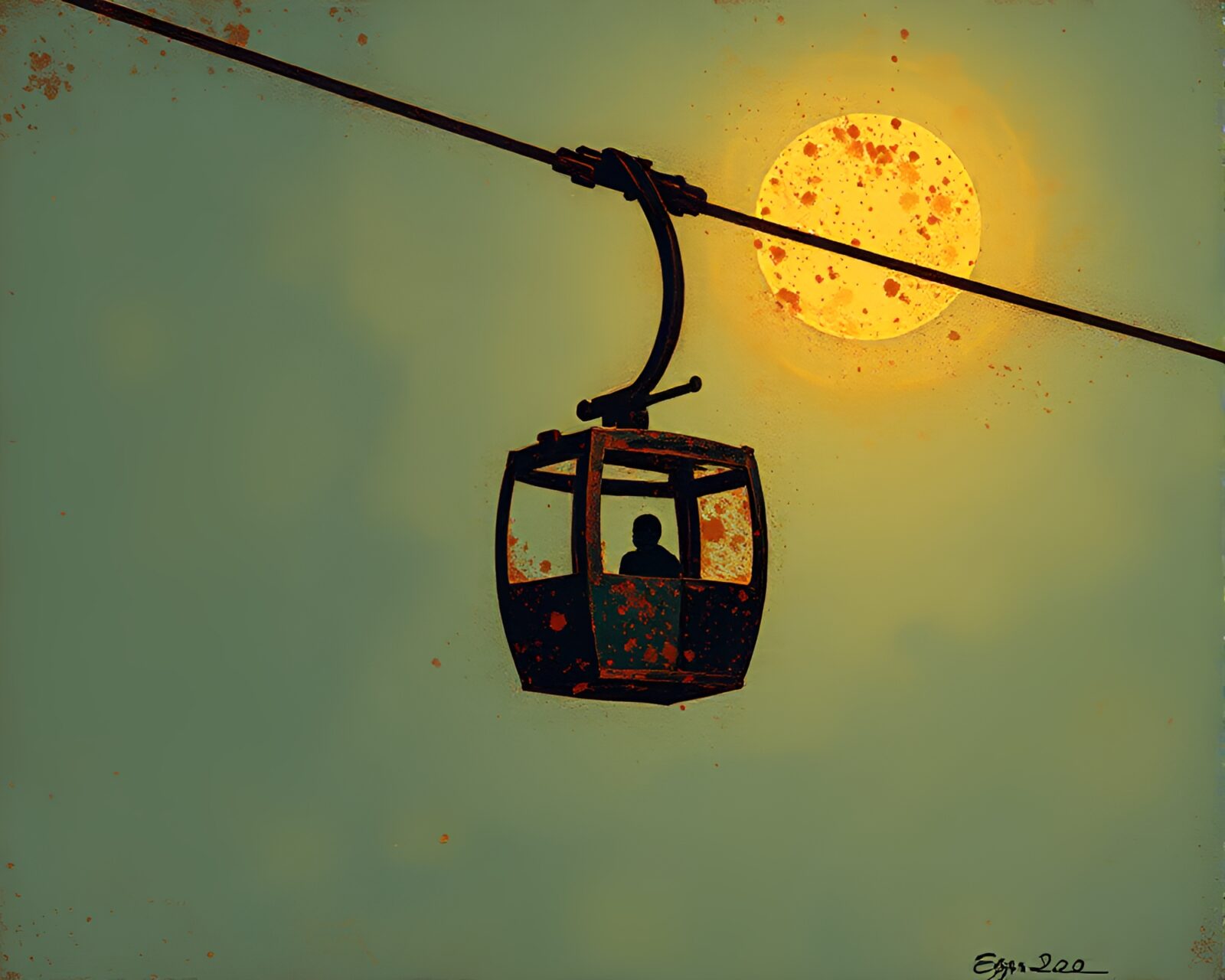 Abstract image of gondola lift silhouette against rust texture