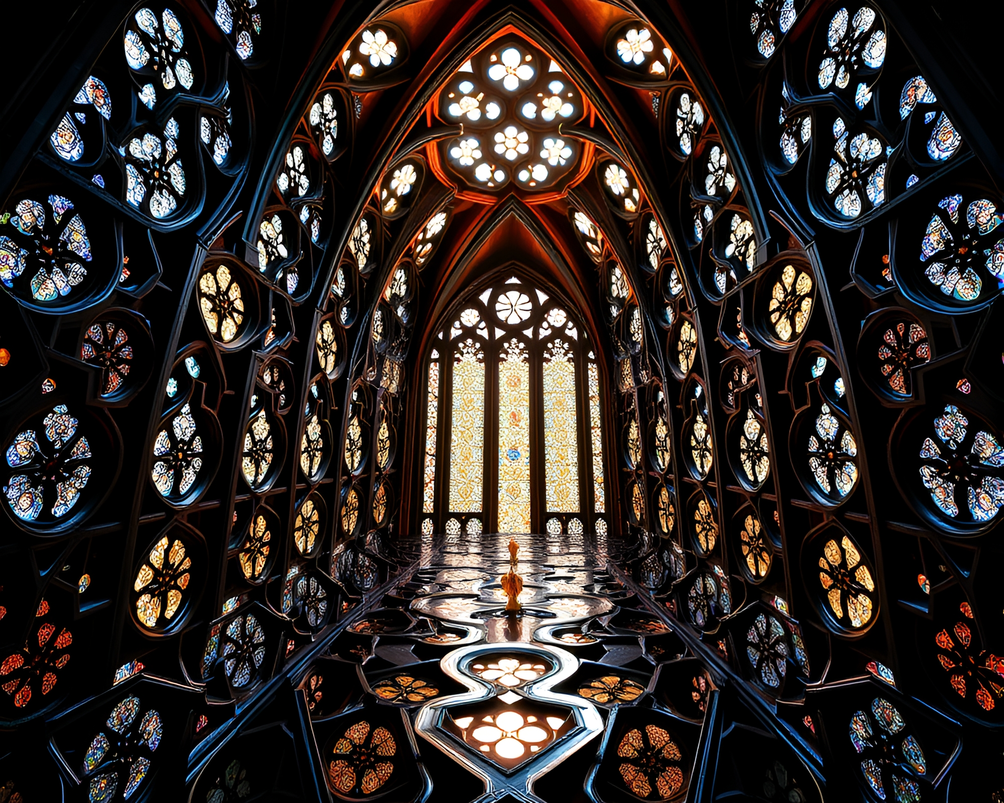 Intricate Bio-Organic Mirror Maze Cathedral – free AI stock image