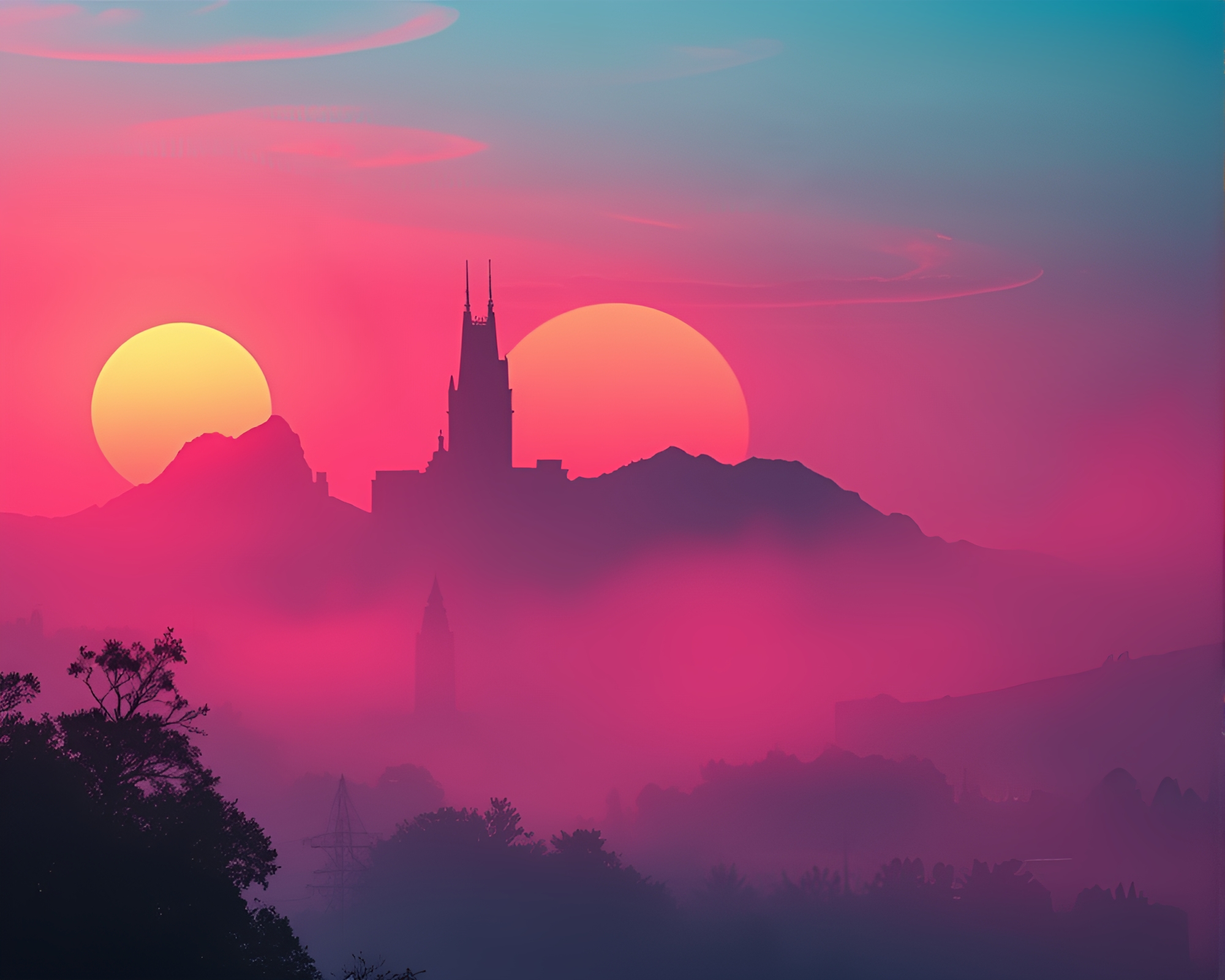 Vampire Cityscape at Dusk: Retrowave Skyline Sunset – free AI stock image