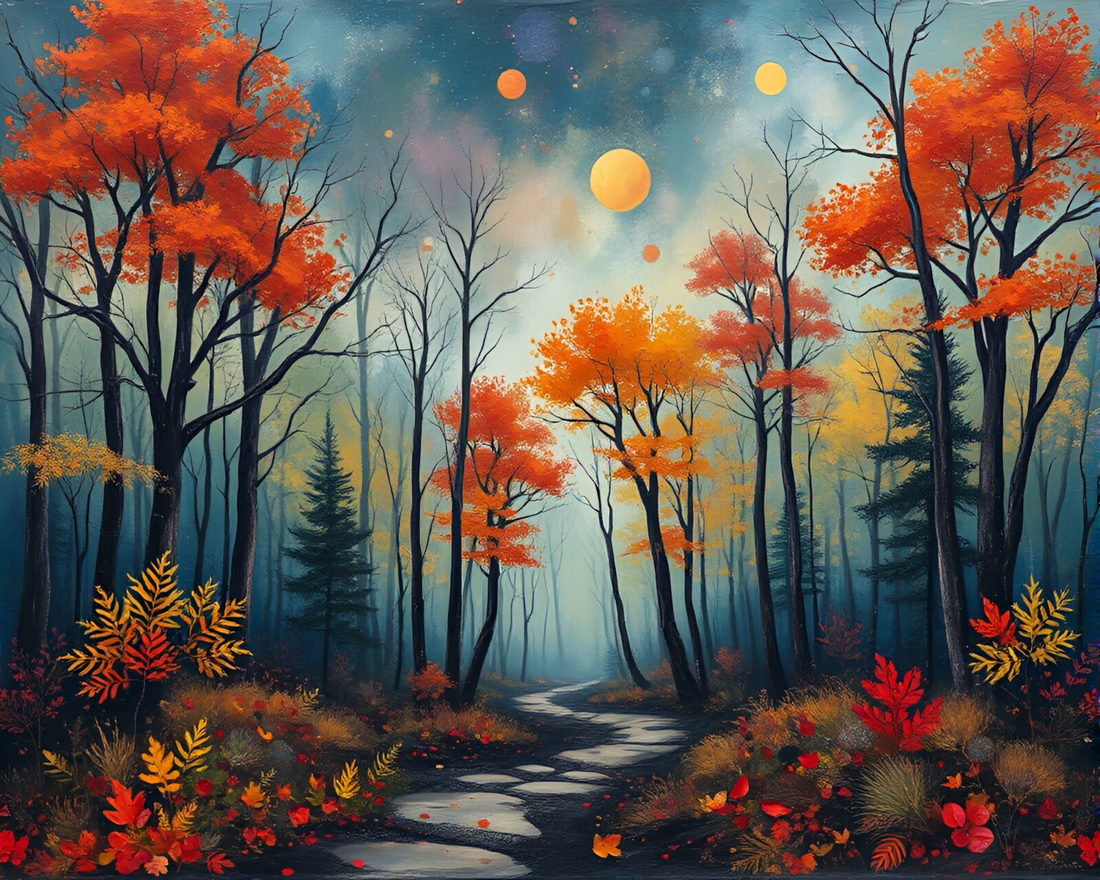 Cosmic dust palette illuminates utopian forest street art