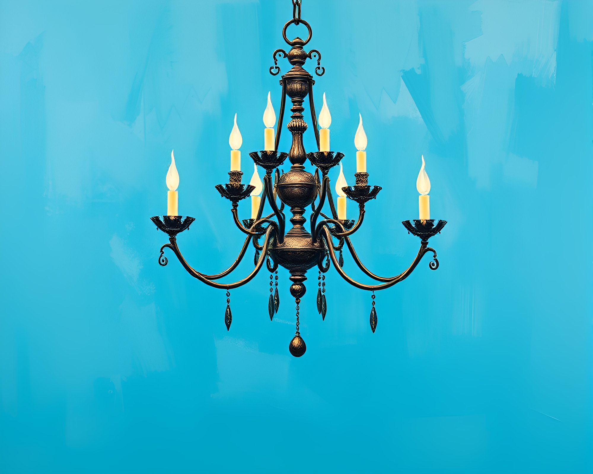 Gothic Chandelier in Ocean-Blue Color Field Painting – free AI stock image