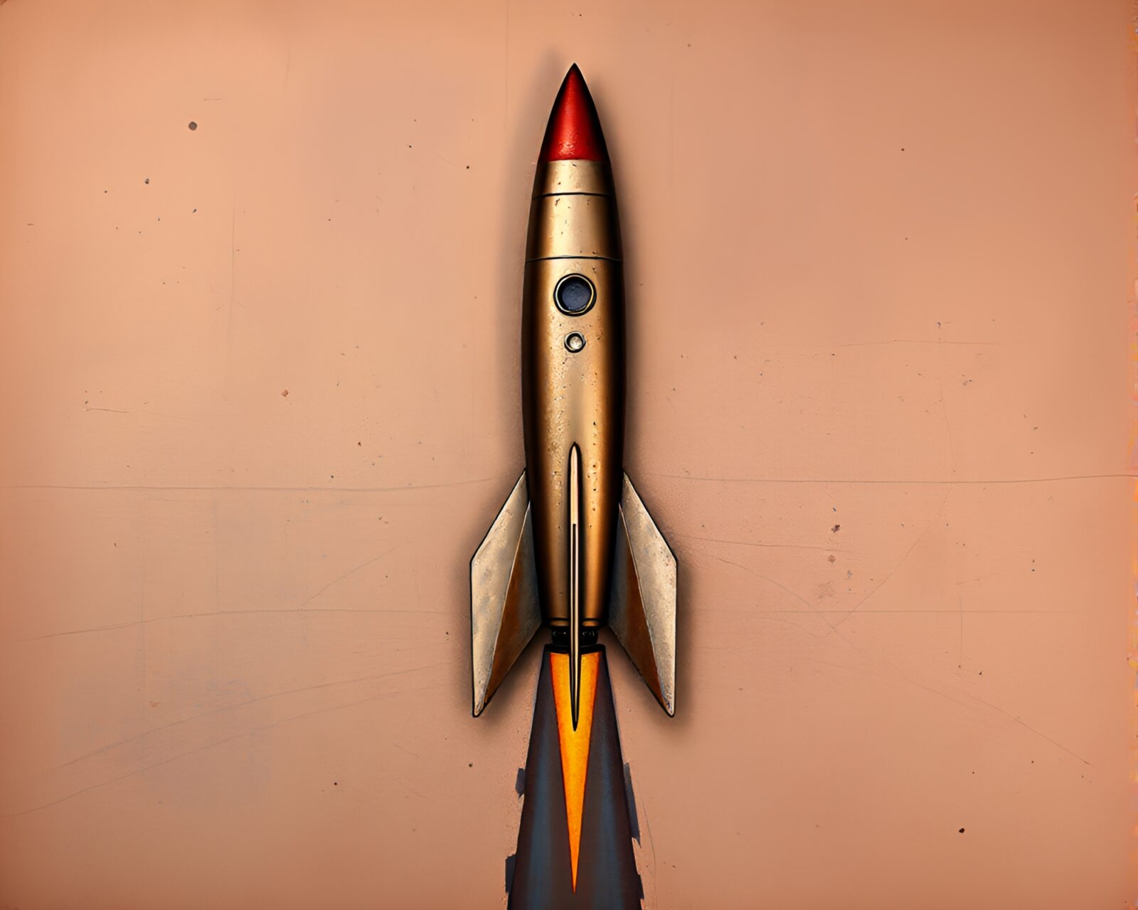 Matte painting of a futuristic rocket launch with glitch colors