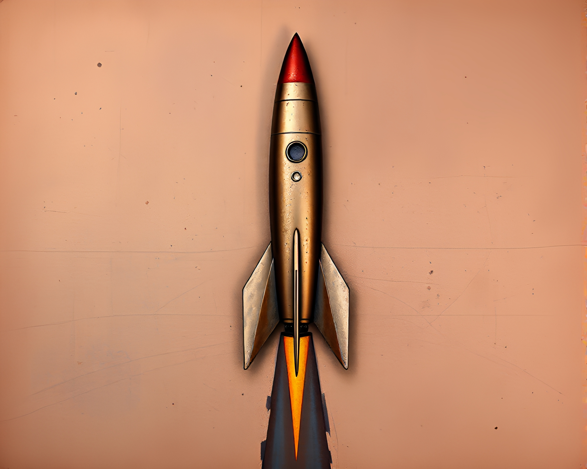 Bronze Patina Rocket Launch in Glitch Colors – free AI stock image