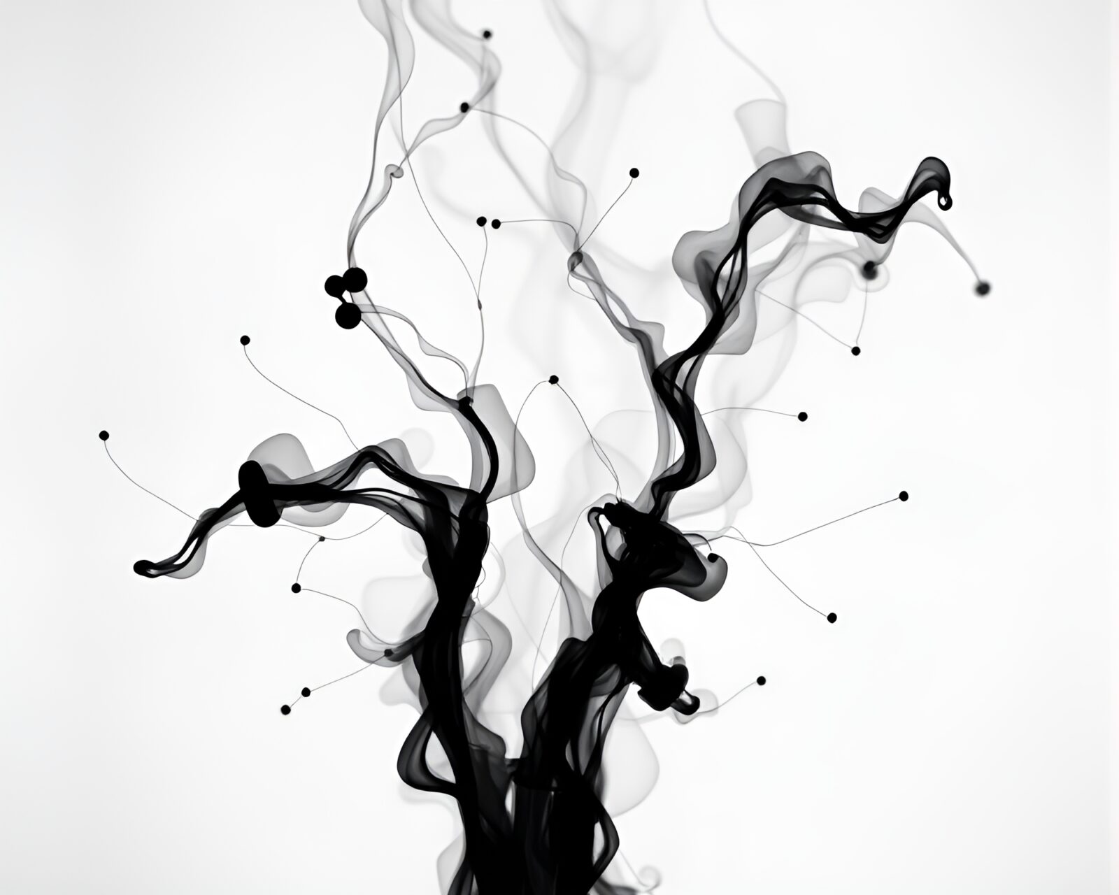 Black and white surrealism with chromatic aberration ink calligraphy