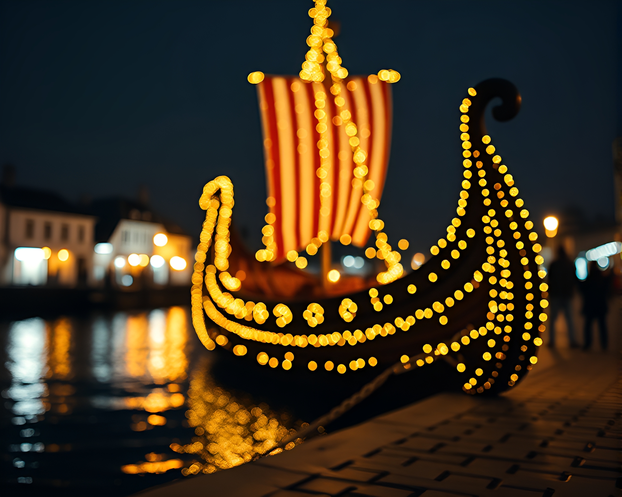 Viking Longship Graffiti under Bokeh Street Lights – free AI stock image