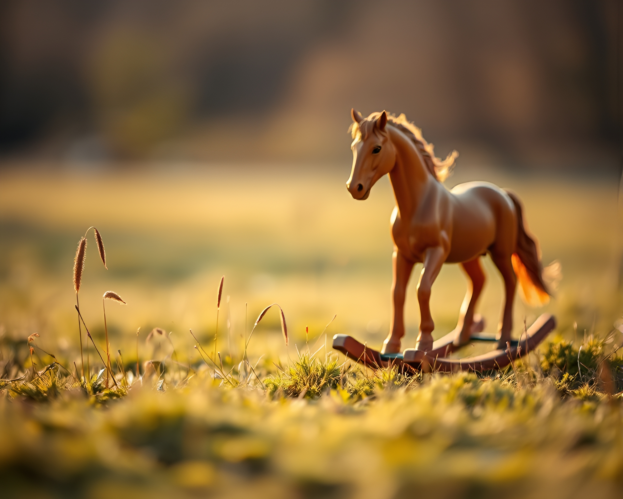 Warm Wooden Rocking Horse in Soft Focus – free AI stock image